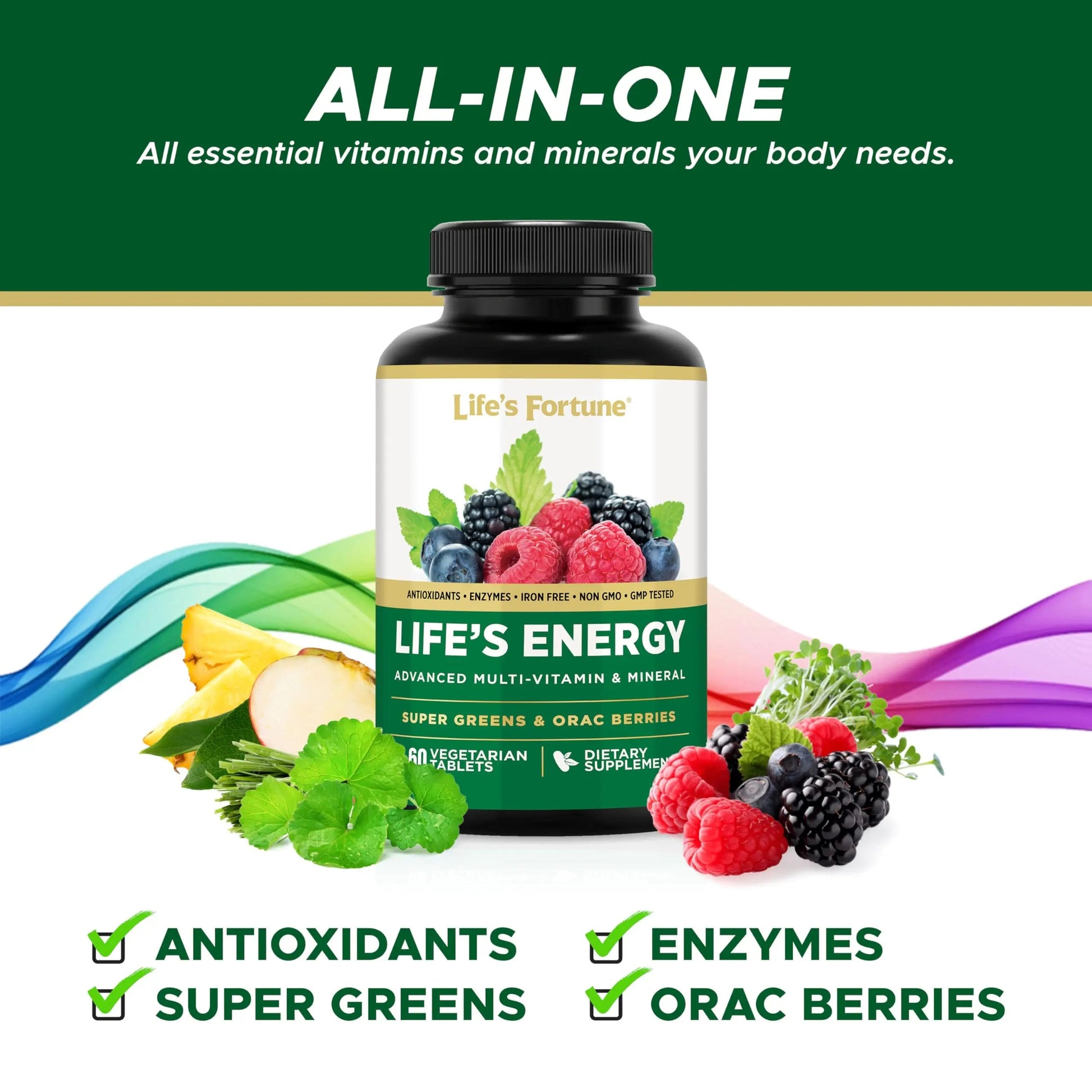 Life's Energy Advanced Daily Multivitamin for Men & Women, Energy and Immune Support Supplement with Super Greens, Antioxidants, Enzymes Life's Fortune uk supplements