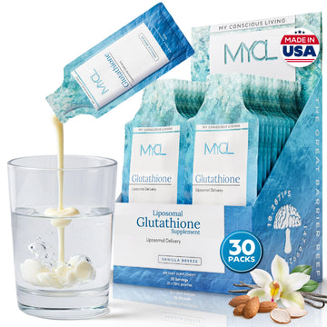 MYCL Liposomal Glutathione Supplement Squeeze Packs – Vitamin E and MCT Oil – Skin, Hair and Nail Health– High Absorption - Vanilla Almond – 30 Single-Serve Packets MYCL uk supplements