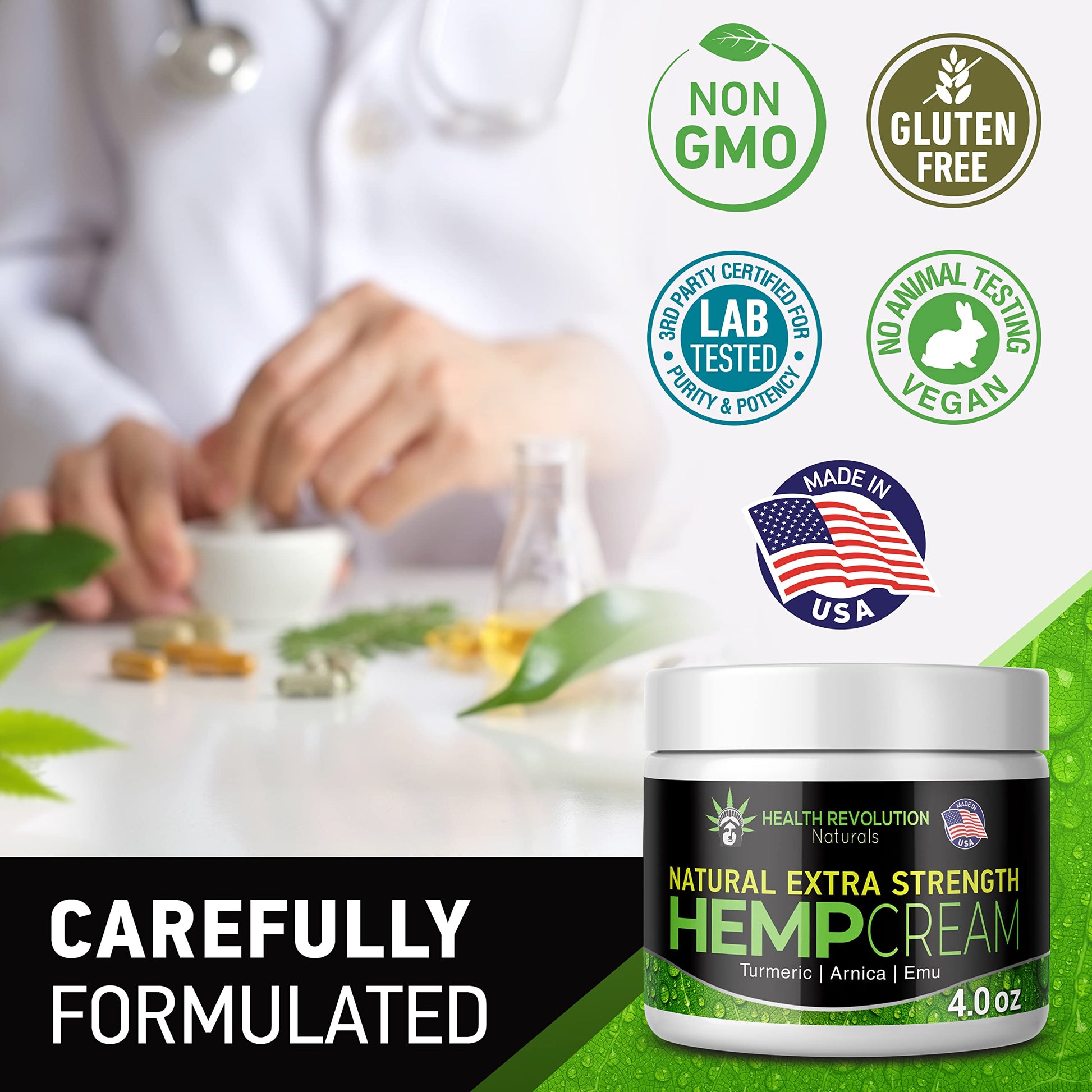 Health Revolution Hemp Arnica Cream Maximum Strength - Soothes Muscles, Joints, Feet, Nerve, Back, Knee, Hip, with Arnica, MSM, Emu, Turmeric - Expertly Formulated 4oz Health Revolution uk supplements