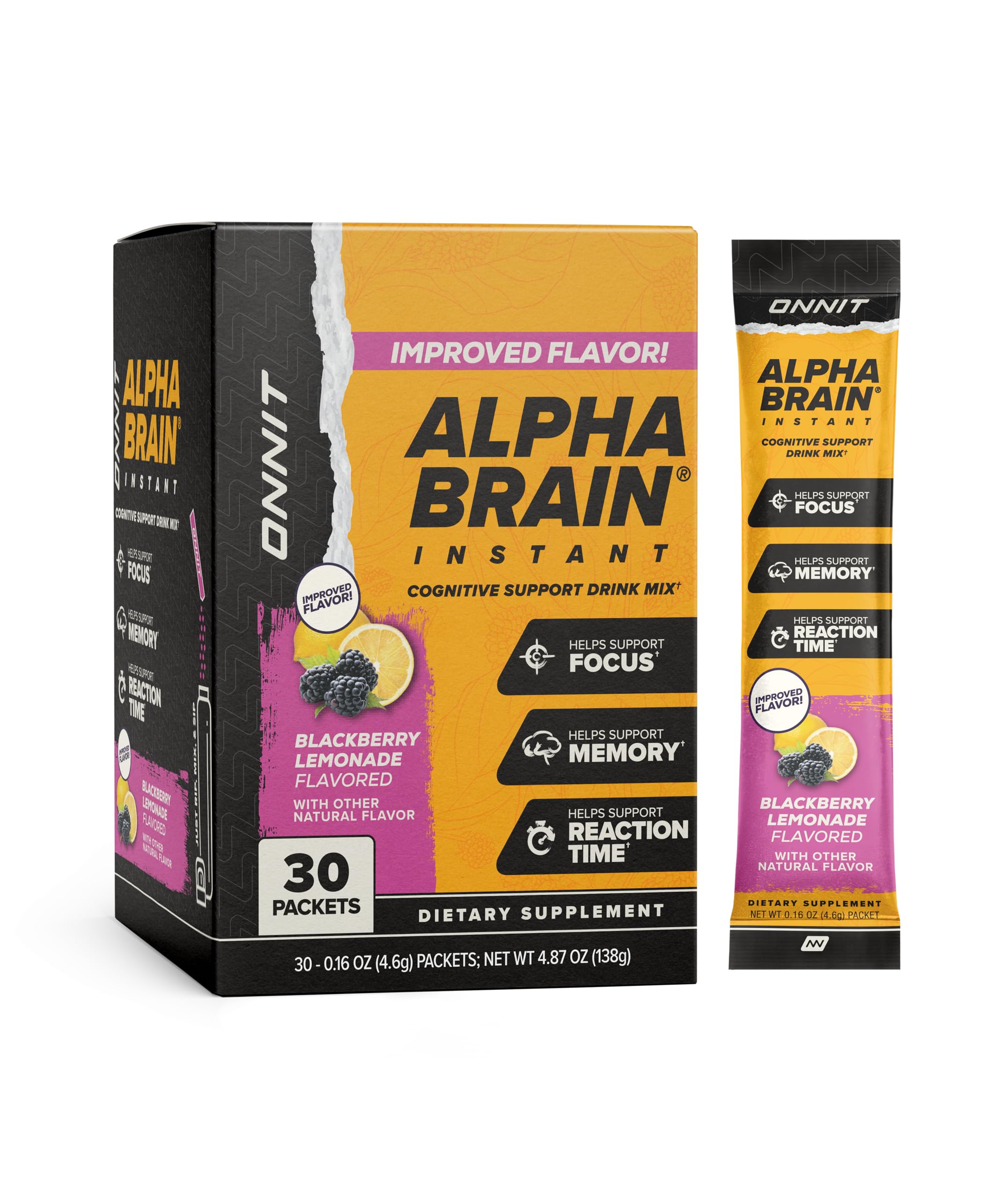 ONNIT Alpha Brain Instant Cognitive Support Drink Mix, BlackBerry Lemonade Flavor, Nootropic Supplement for Focus, Memory, and Clarity, 0.13 oz Packets, 30 Count ONNIT uk supplements