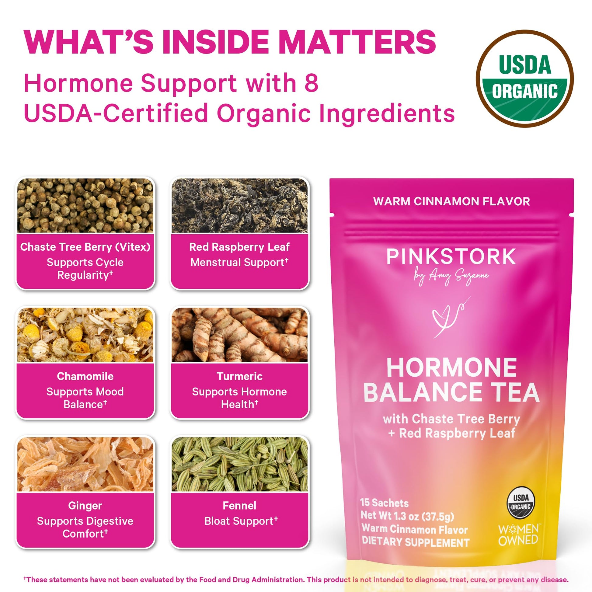 Pink Stork Hormone Balance Tea for Women – Red Raspberry Leaf & Chasteberry (Vitex) – Organic Herbal Tea for PMS, Menstrual Cycle & Perimenopause Support – Caffeine-Free Cinnamon Blend – 30 Cups Pink Stork uk supplements