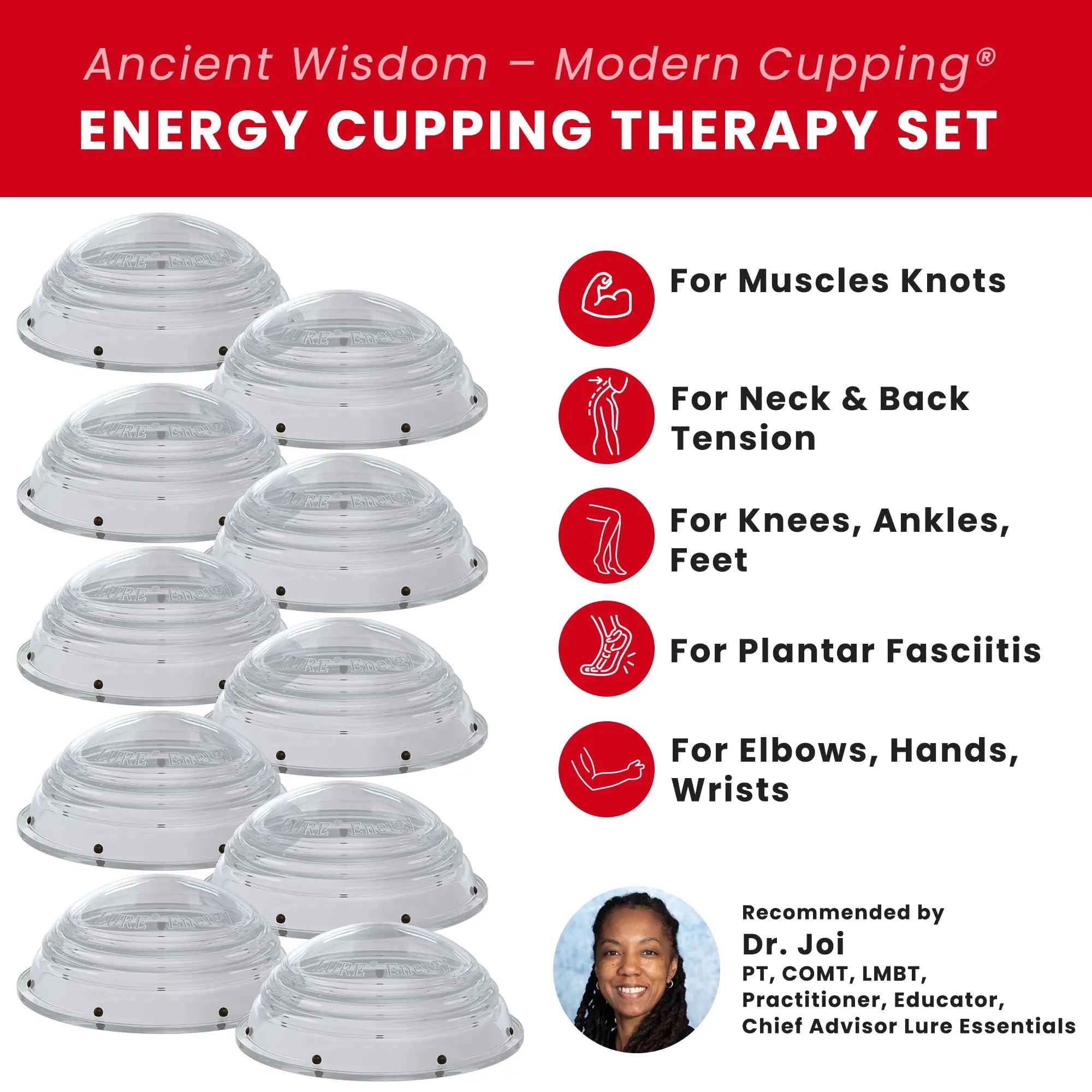 Lure Essentials Cupping Therapy Set 10 Professional Silicone Cupping Cups for Muscle Knots, Joints, Muscles, Arms and Feet Lure Essentials uk supplements