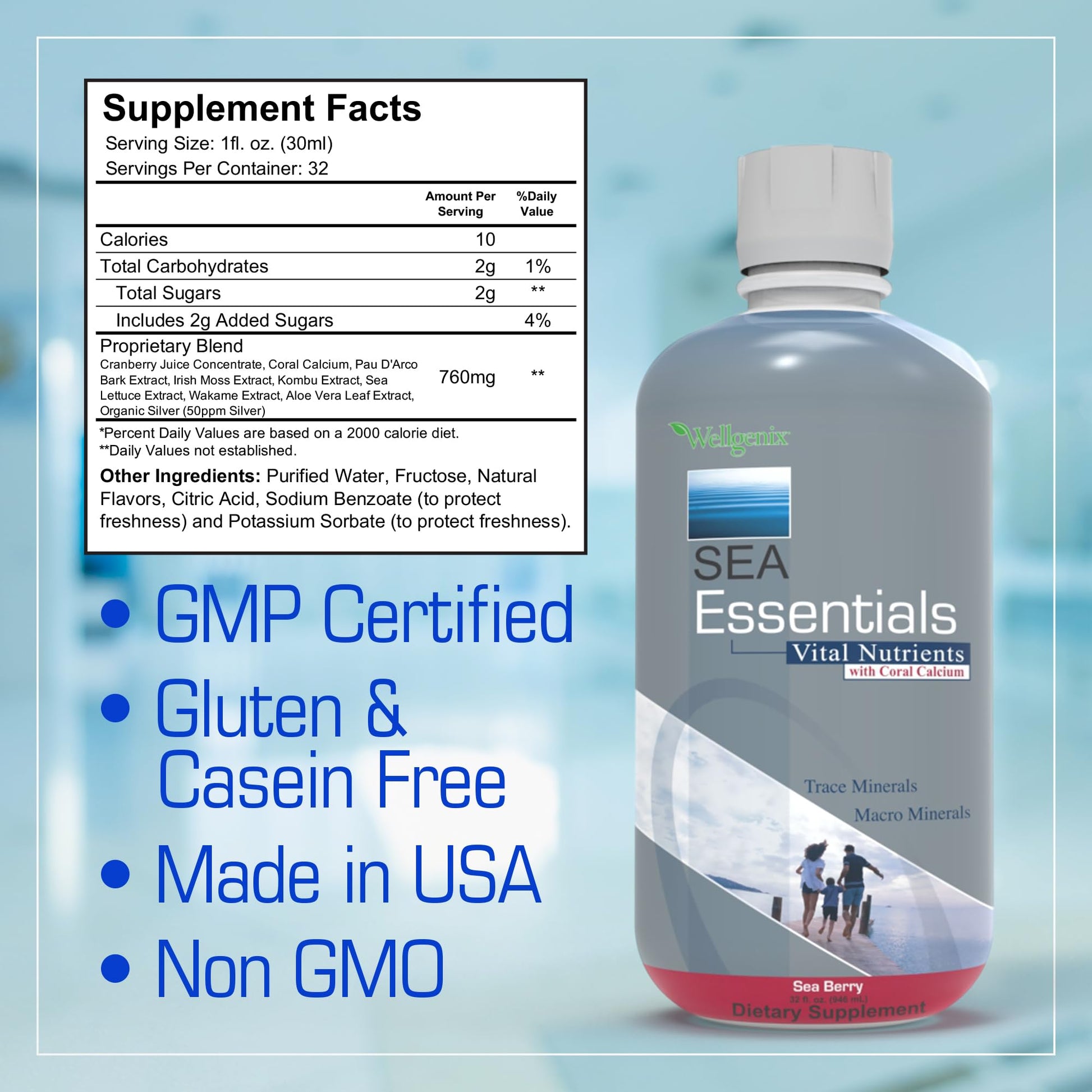 Wellgenix Sea Essentials Liquid Mineral Dietary Supplement with Trace and Macro Minerals and Coral Calcium – Sea Berry Flavor – 32 fl oz Wellgenix uk supplements