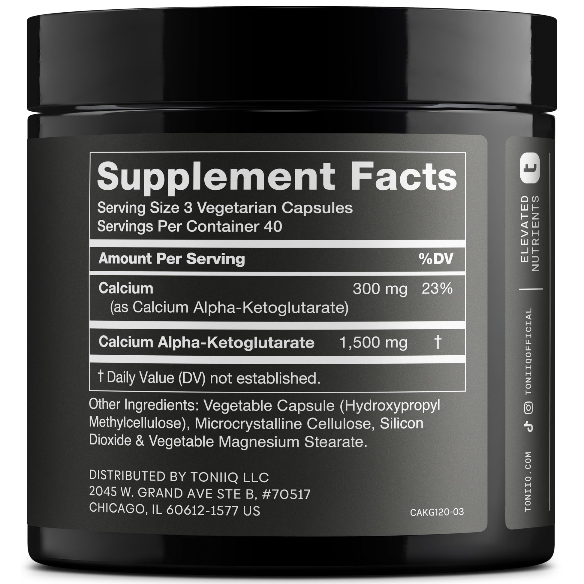 Toniiq 1500mg Ultra High Purity Ca AKG Supplement - 99%+ Highly Purified and Bioavailable Calcium Alpha-Ketoglutarate - Calcium AKG Longevity Supplement - 120 Ca-AKG Vegetarian Capsules Toniiq uk supplements