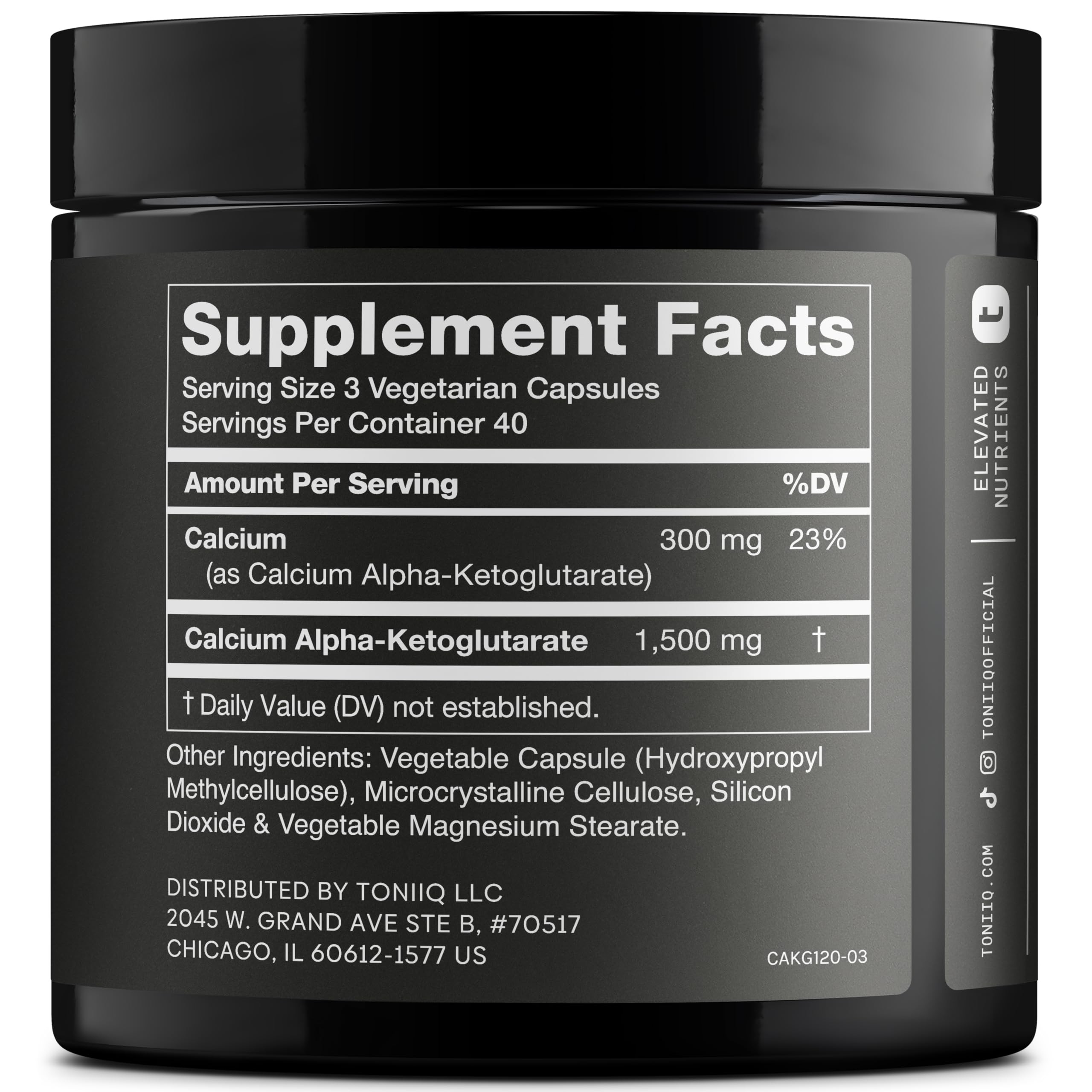 Toniiq 1500mg Ultra High Purity Ca AKG Supplement - 99%+ Highly Purified and Bioavailable Calcium Alpha-Ketoglutarate - Calcium AKG Longevity Supplement - 120 Ca-AKG Vegetarian Capsules Toniiq uk supplements