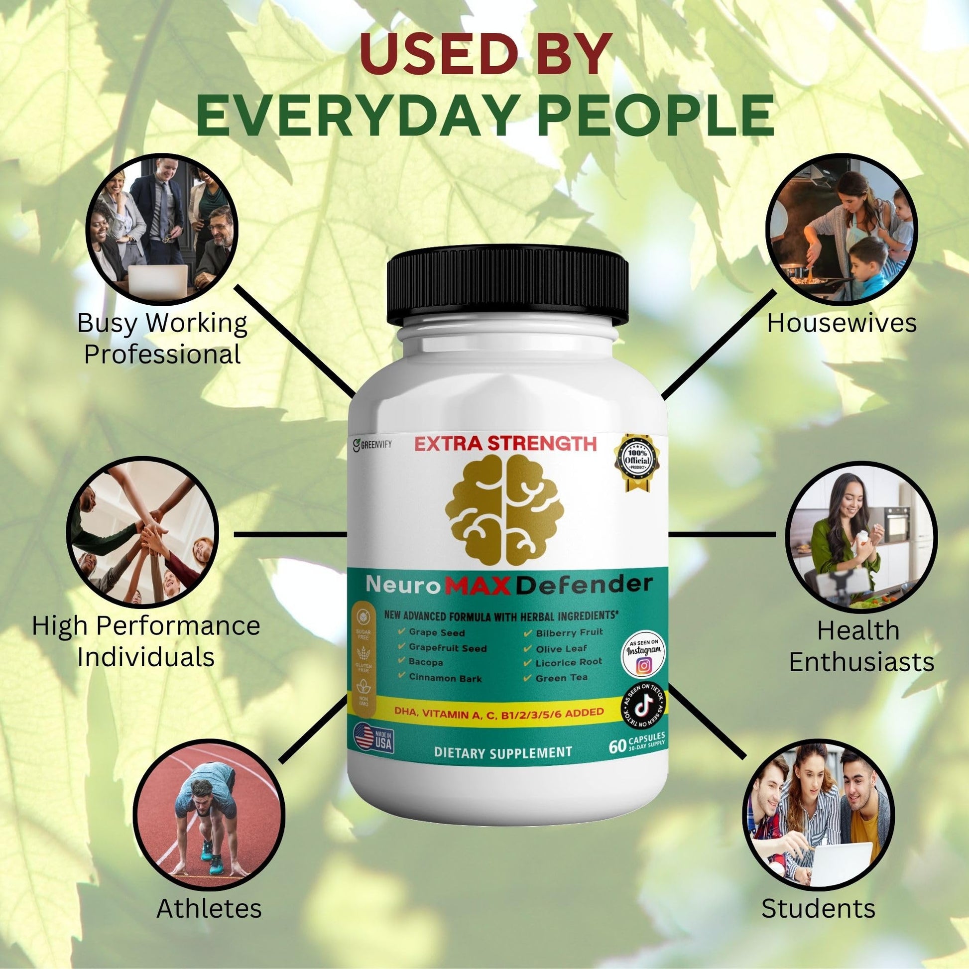 GREENVIFY NeuroMAX Defender Extra Strength Brain Support Supplement with Herbal Blend, 60 Capsules, DHA, B12, Vitamins A C D E, Selenium, 30-Day Supply (1) GREENVIFY uk supplements