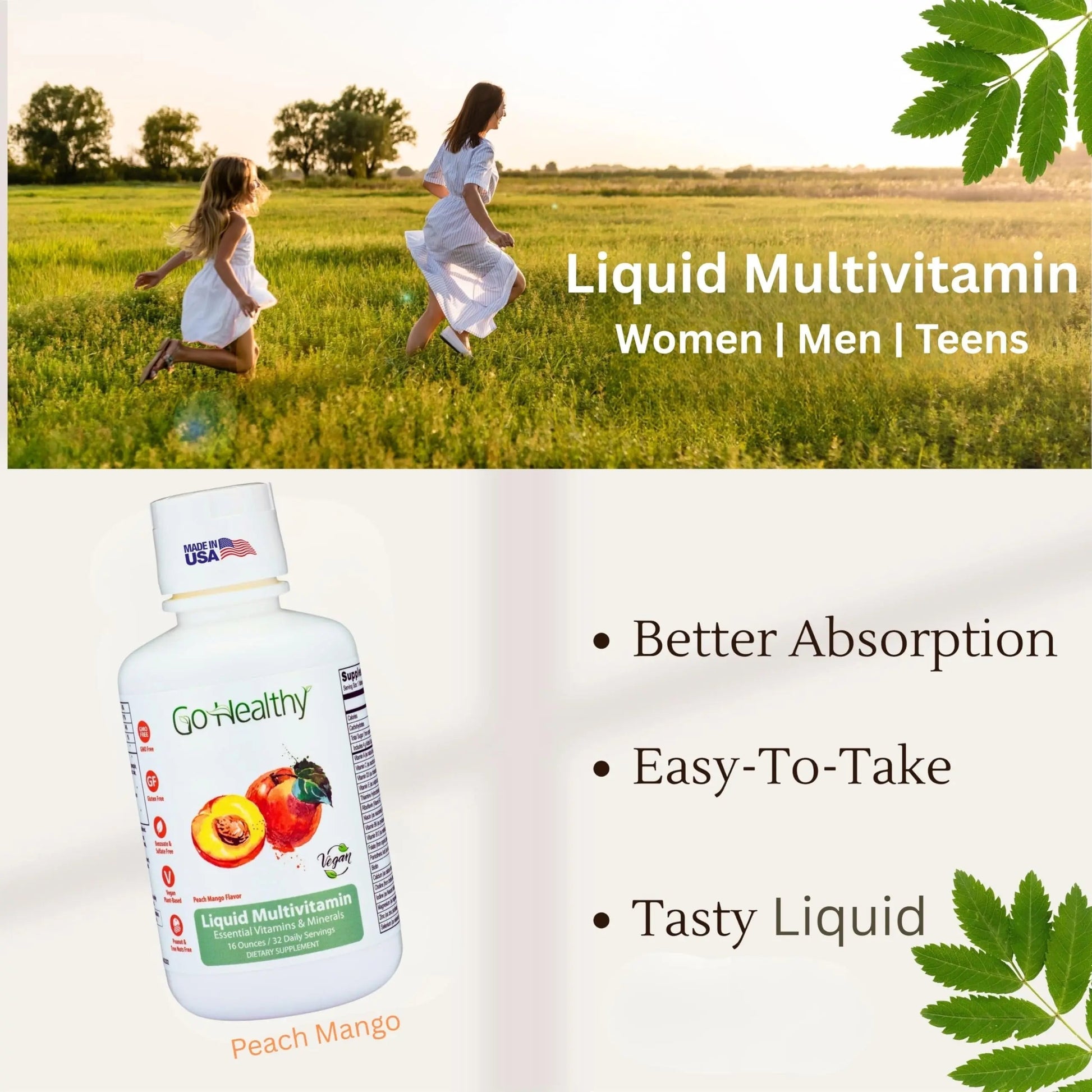 Go Healthy Liquid Vitamins for Women, Men, Teens | Vegan Vitamin & Mineral | High Absorption | Premium Liquid Multivitamin | Go Healthy Natural uk supplements