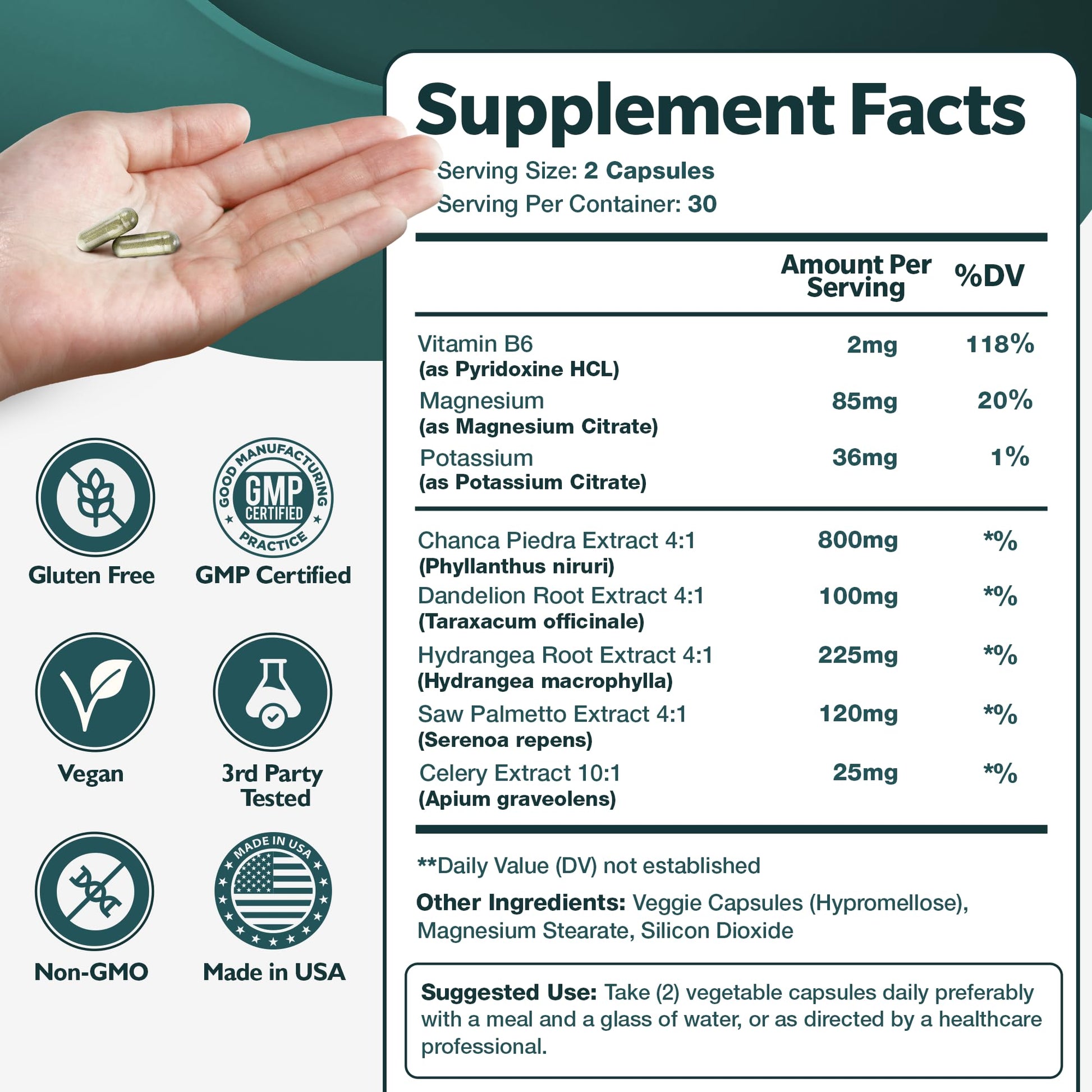 Happee Chanca Piedra Stone Breaker Kidney & Gallbladder Cleanse – Kidney Stone Dissolver & Passage Support - High Potency Phyllanthus Niruri with Magnesium, Potassium & Herbal Blend - 60 Capsules Happee uk supplements