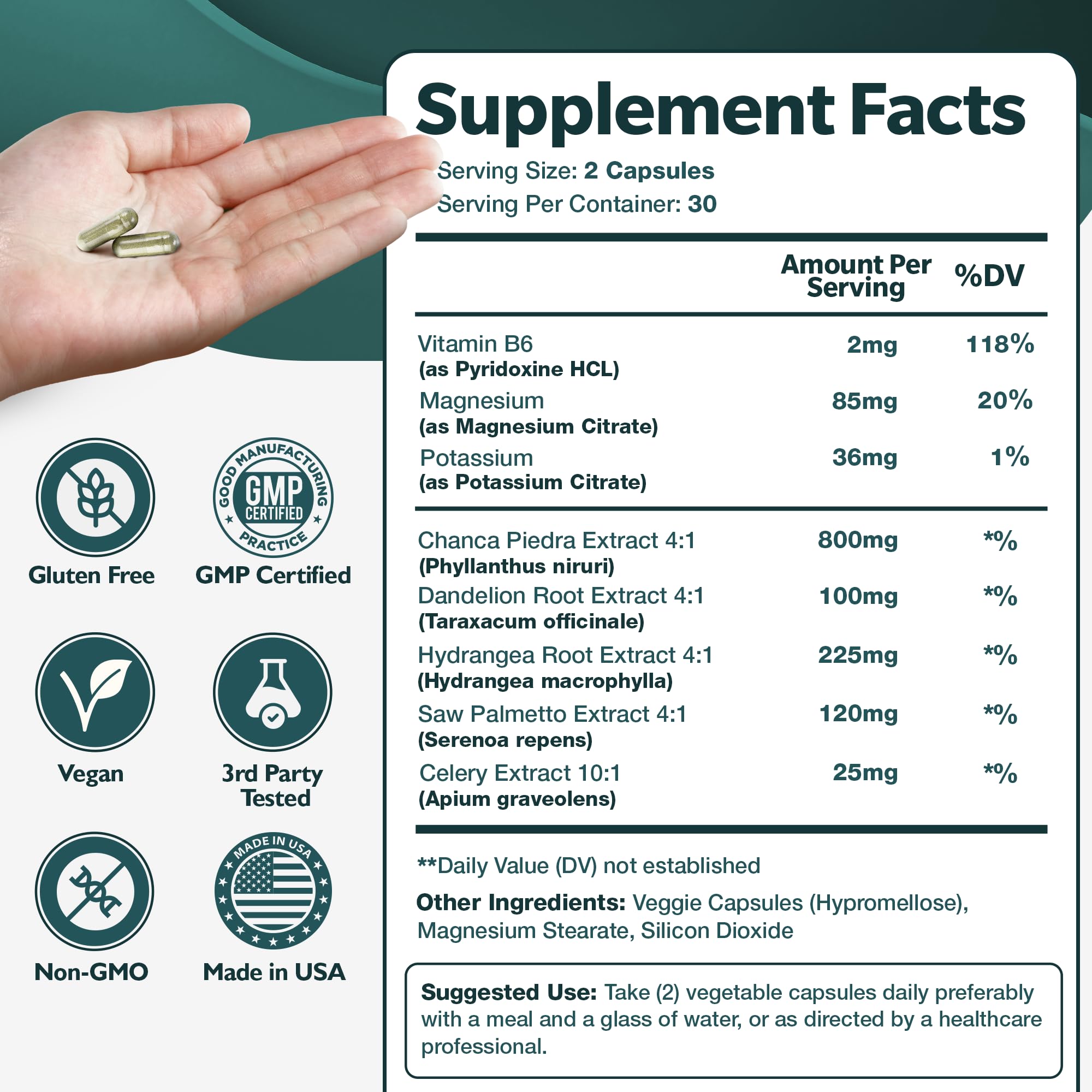 Happee Chanca Piedra Stone Breaker Kidney & Gallbladder Cleanse – Kidney Stone Dissolver & Passage Support - High Potency Phyllanthus Niruri with Magnesium, Potassium & Herbal Blend - 60 Capsules Happee uk supplements