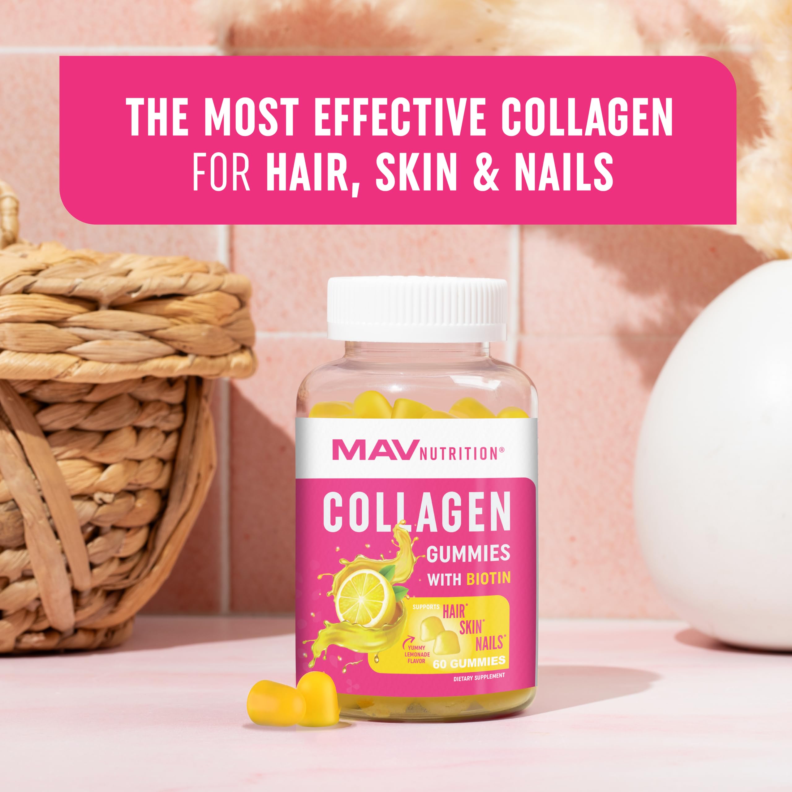 Collagen Gummies for Women | 200mg Hydrolyzed Collagen + 2500mcg Biotin, with Vitamin C, E & Zinc MAV NUTRITION uk supplements