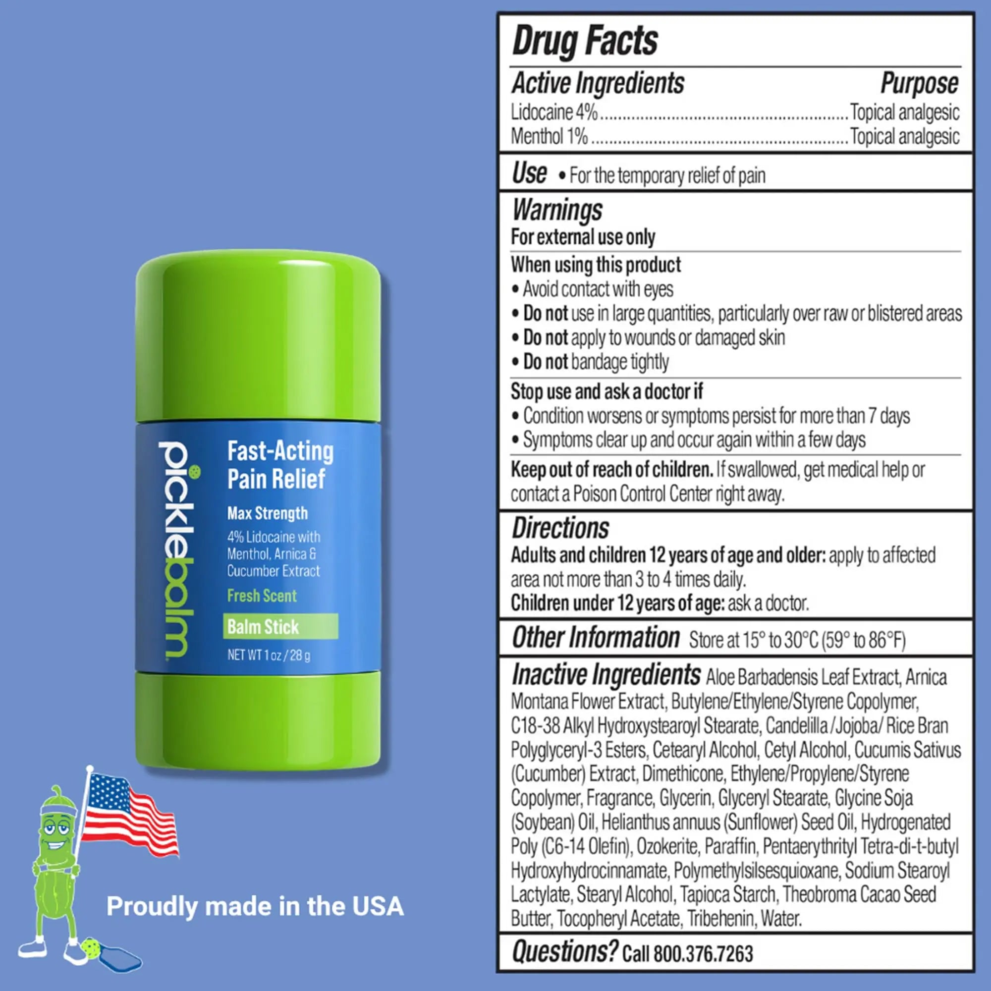 PickleBalm Pickleball In-Game Muscle Pain Relief Balm Stick with 4% Lidocaine, Arnica, Menthol, Cucumber Seed Extract for Shoulders, Knees, Wrists, and More, 1oz Stick PickleBalm uk supplements