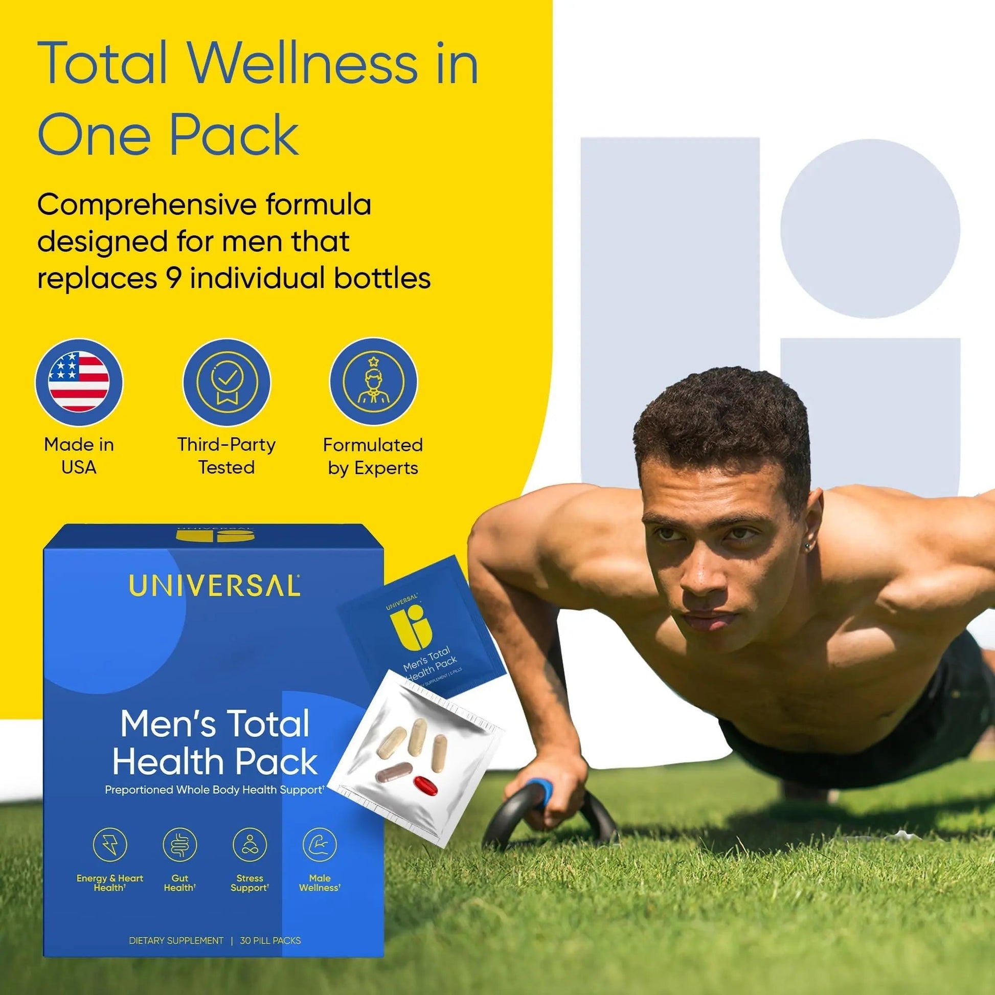 Men's Total Health Daily Vitamin Packs - 22 Essential Minerals & Vitamins for Men, All-in-One Multivitamin Supplement for Energy Universal U uk supplements