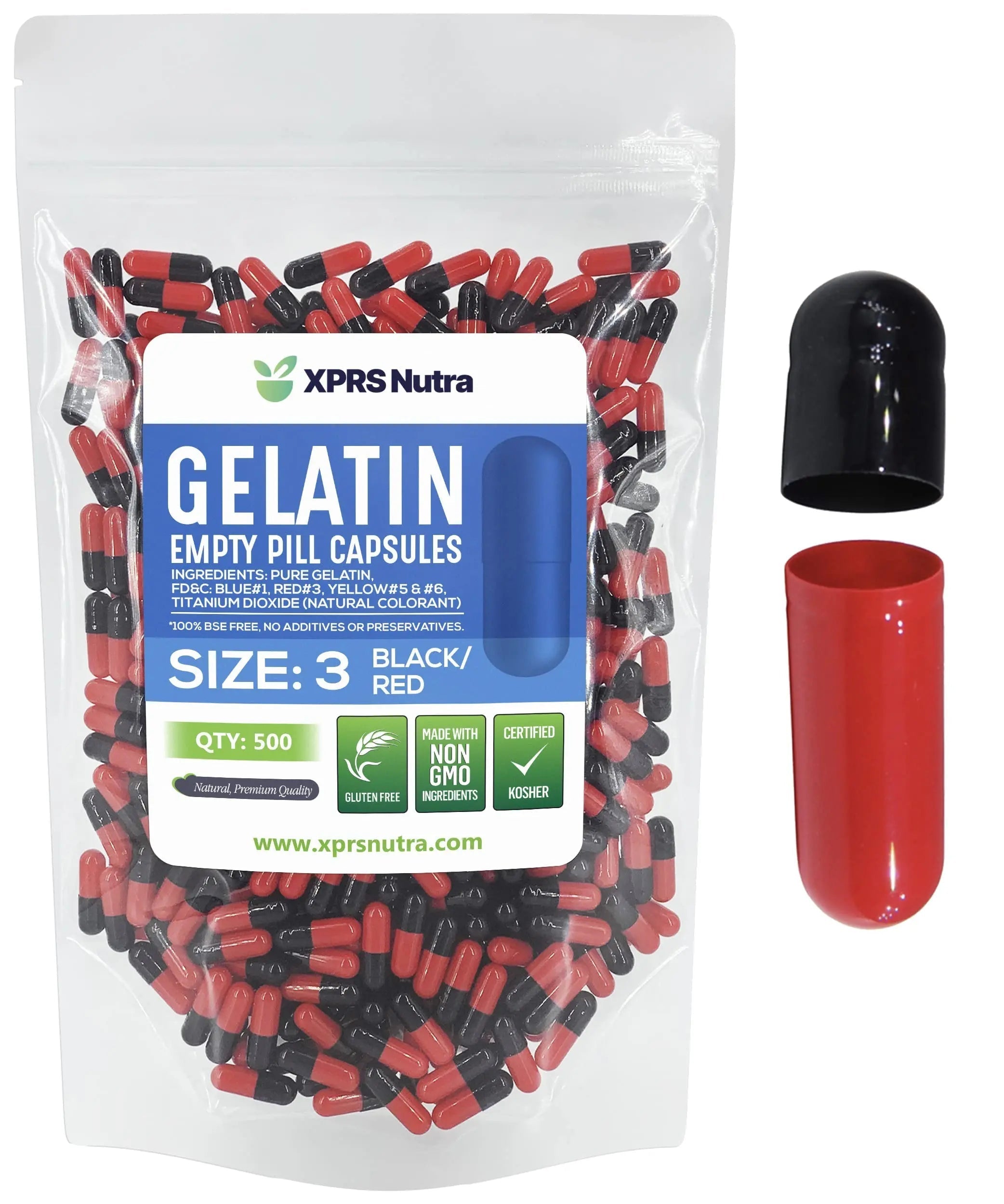 XPRS Nutra Size 3 Empty Capsules - 500 Count Empty Gelatin Capsules - Pills DIY Capsule Filling - Pure Bovine Pill Gel Caps Fillable XPRS Nutra uk supplements