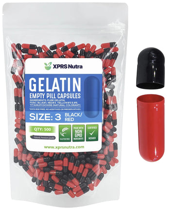 XPRS Nutra Size 3 Empty Capsules - 500 Count Empty Gelatin Capsules - Pills DIY Capsule Filling - Pure Bovine Pill Gel Caps Fillable XPRS Nutra uk supplements