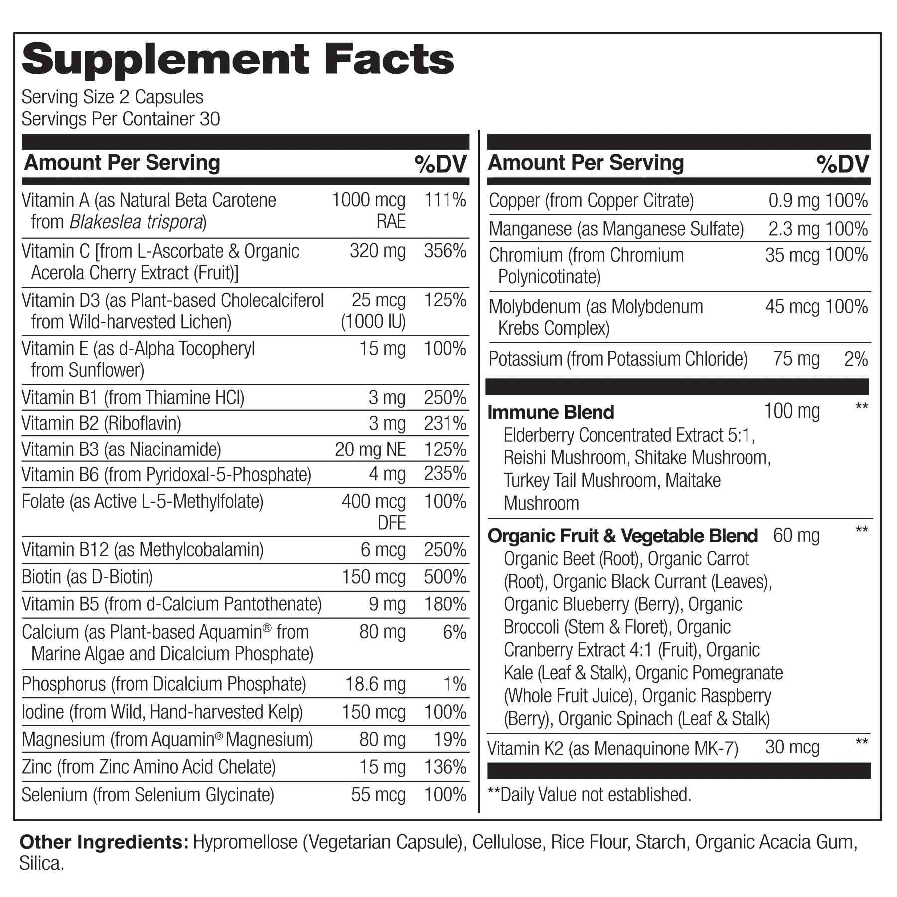 NATURELO Whole Food Multivitamin + Immune Blend with Elderberry & Mushrooms - Complete Multivitamin with Extra Immune Support NATURELO uk supplements