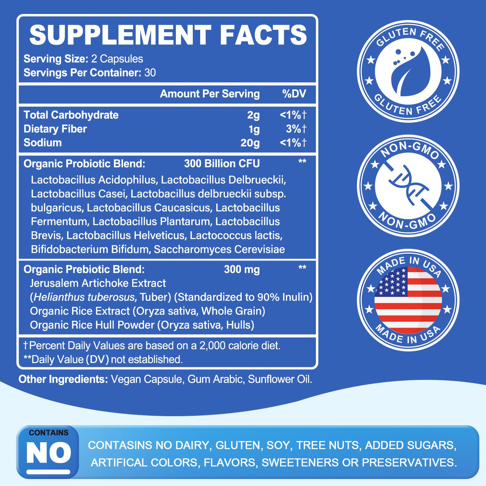 Probiotic 300 Billion CFU - 12 Strains with Organic Prebiotics for Digestive & Gut, Immune, Bloating Health - Probiotics for Women and Men - Daily Dairy Free, Shelf Stable - 60 Counts Linkvibe uk supplements