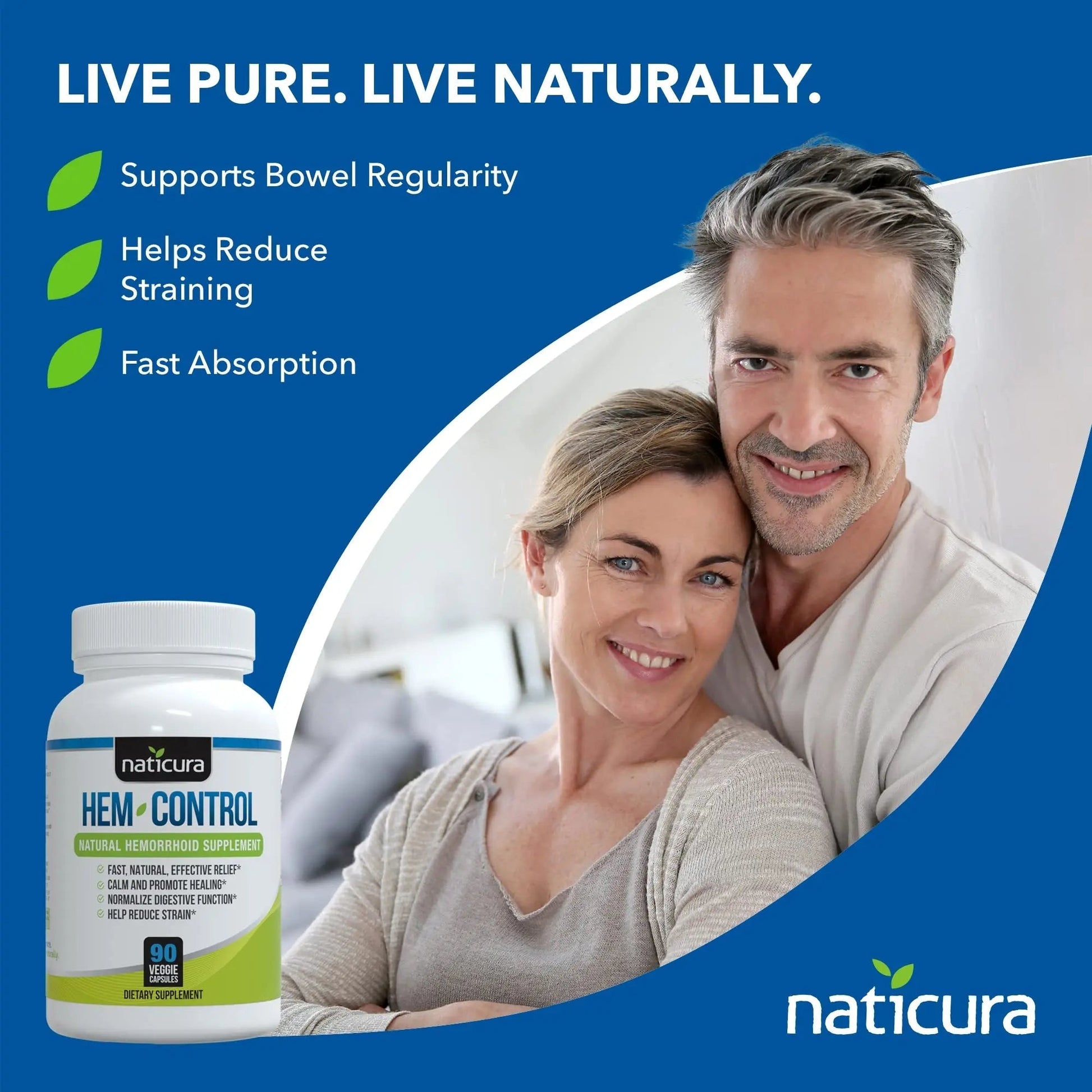 Naticura Hem-Control - Fast Effective Hemorrhoid Treatment Supplement - Powerful Formula to Promote Symptom Relief, Shrinking of Hemorrhoids, Ease Discomfort - 90 Vegan Capsules - Made in USA Naticura uk supplements
