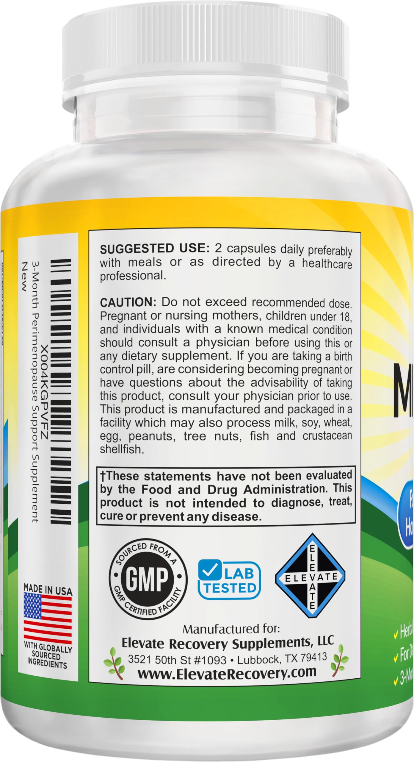 Perimenopause Support (3-Month) Supplement Blend | Women's Health & Hormone Support with 11 Herbs & Extracts | Female Hormonal Balance Supplements | 90-Day Bulk Supply | 180 Capsules Elevate Recovery Supplements uk supplements