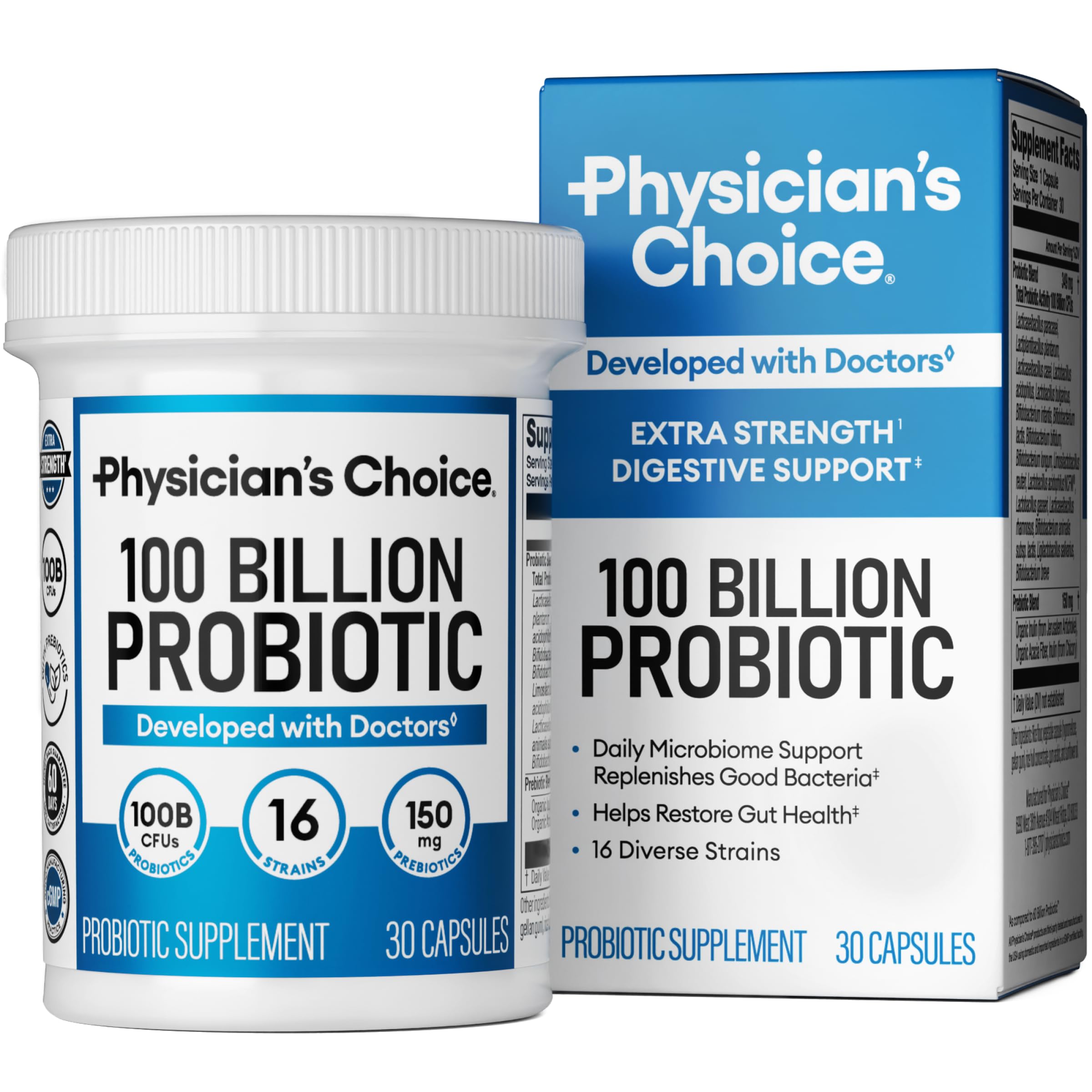 Physician's CHOICE 100 Billion Advanced Probiotic - 16 Strains + Organic Prebiotics - Digestive & Gut Health - Supports Occasional Constipation, Diarrhea, Gas & Bloating - Probiotics for Women & Men Physician's CHOICE uk supplements