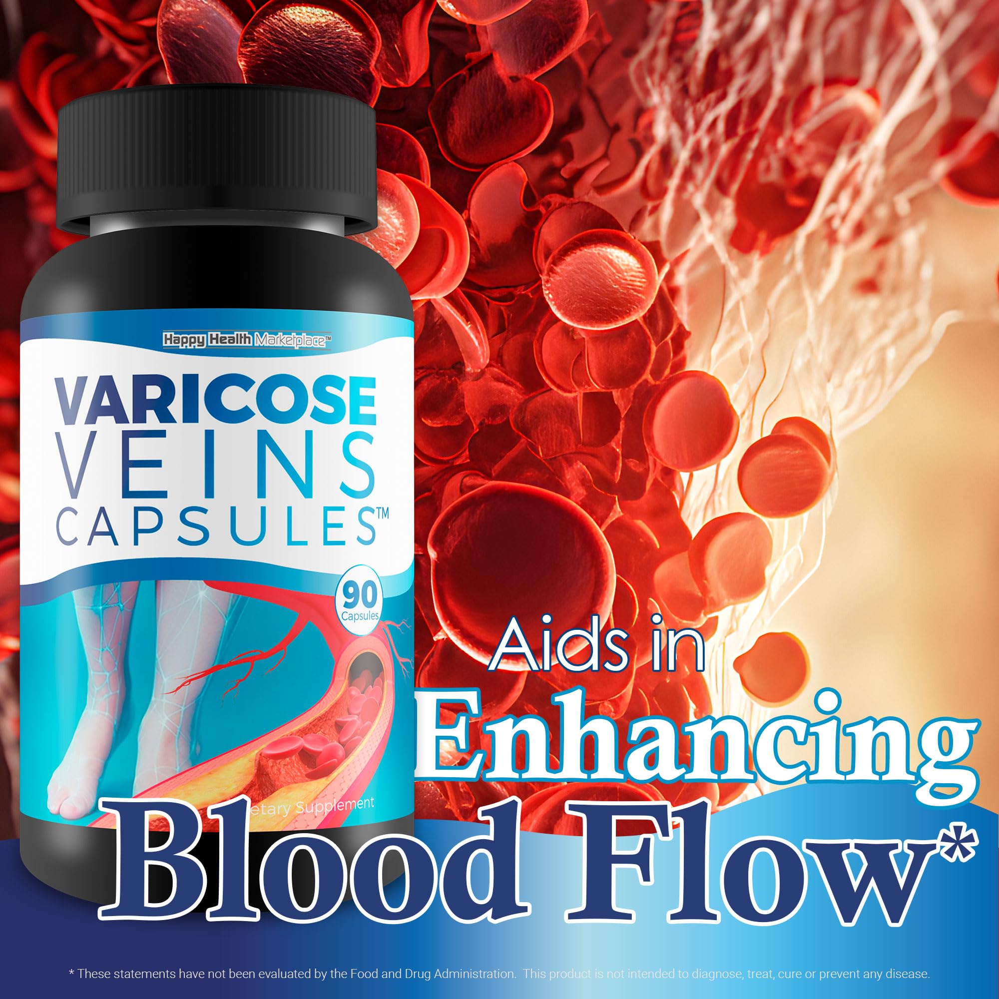 Varicose Veins Capsules - Our Best Natural Varicose Veins Treatment - Varicose Vein Supplement Anti Varicose Veins Women - Herbal Varicose Veins Treatment for Legs - Herbal Remedies for Varicose Veins Happy Health Marketplace uk supplements
