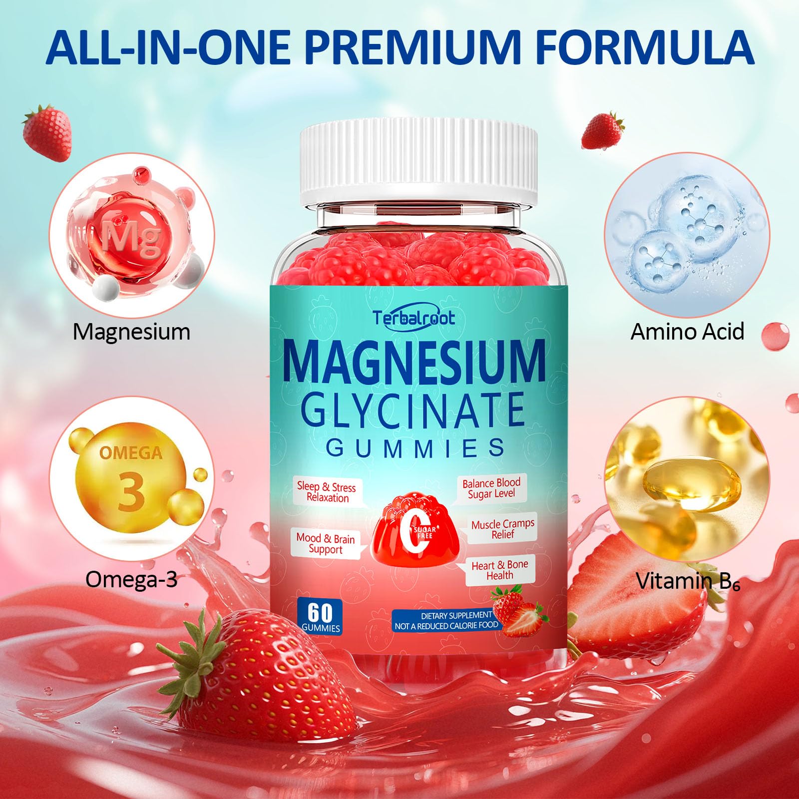 Magnesium Glycinate Gummies 400mg, Sleep & Relaxation Support, Sugar Free Vegan Magnesium Gummies for Adults Magnesium Supplements for Muscle Cramps, Stress Relief, Calm Mood,High Absorption, 60 Count Terbalroot uk supplements