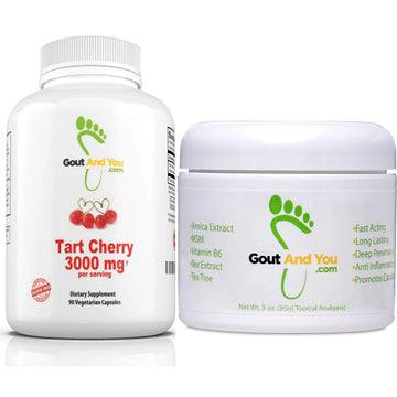 Tart Cherry Extract and Joint & Muscle Relief Cream Bundle Gout and You uk supplements