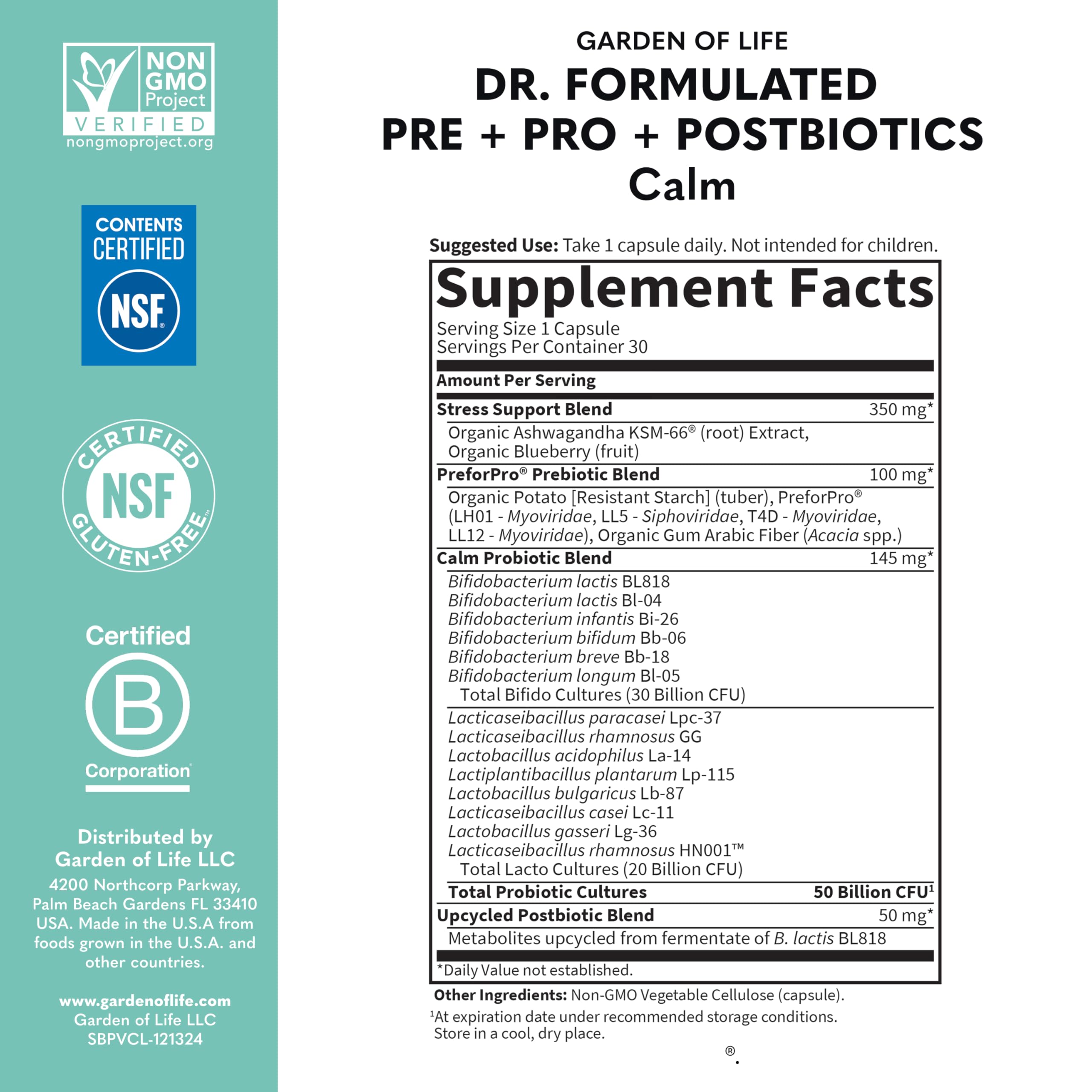 Garden of Life Dr. Formulated Pre, Post & Probiotics Calm 50 Billion CFU Daily 3-in-1 Complete Supplement with Ashwagandha – Mood Support, Digestive & Immune Support, 30 Vegetarian Capsules Garden of Life uk supplements