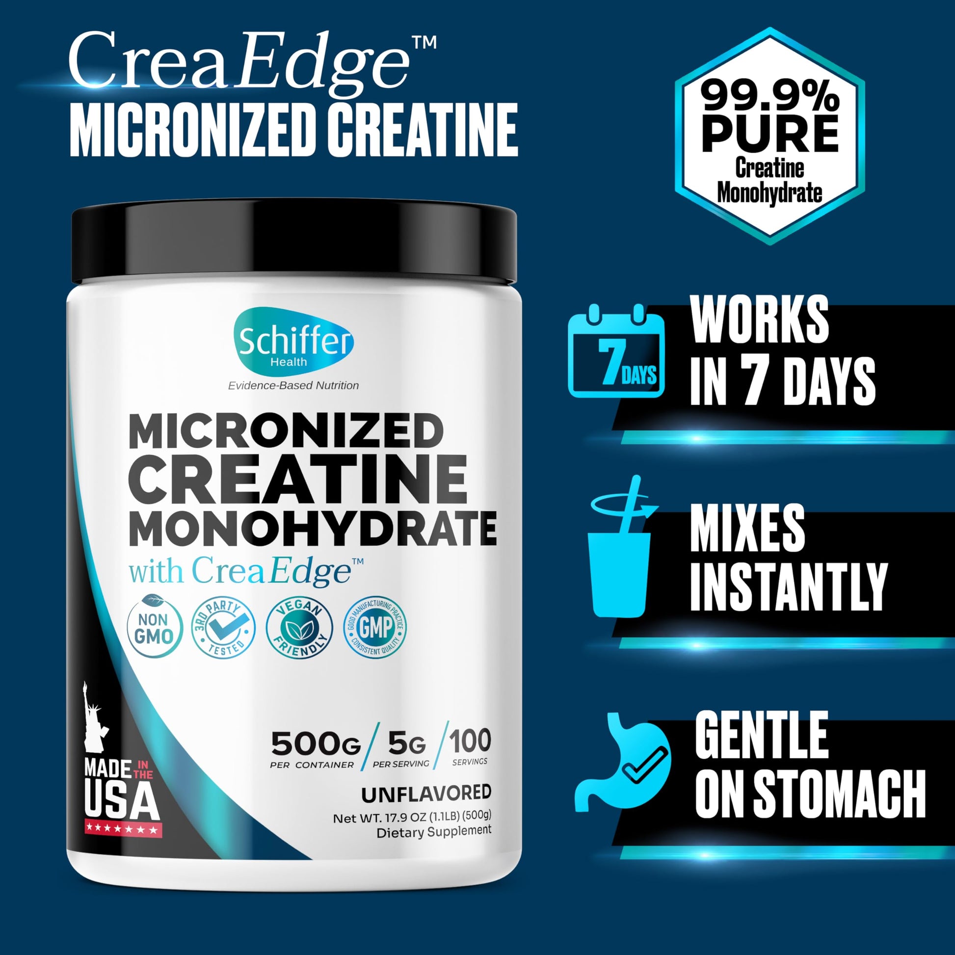 Creatine Monohydrate Powder 500g – Supports Muscle Growth, Strength & Cognitive Function*, 5g per Serv - 100 Servings, Pure Micronized Creatine for Enhanced Performance, Unflavored, 17.9 oz SCHIFFER HEALTH uk supplements