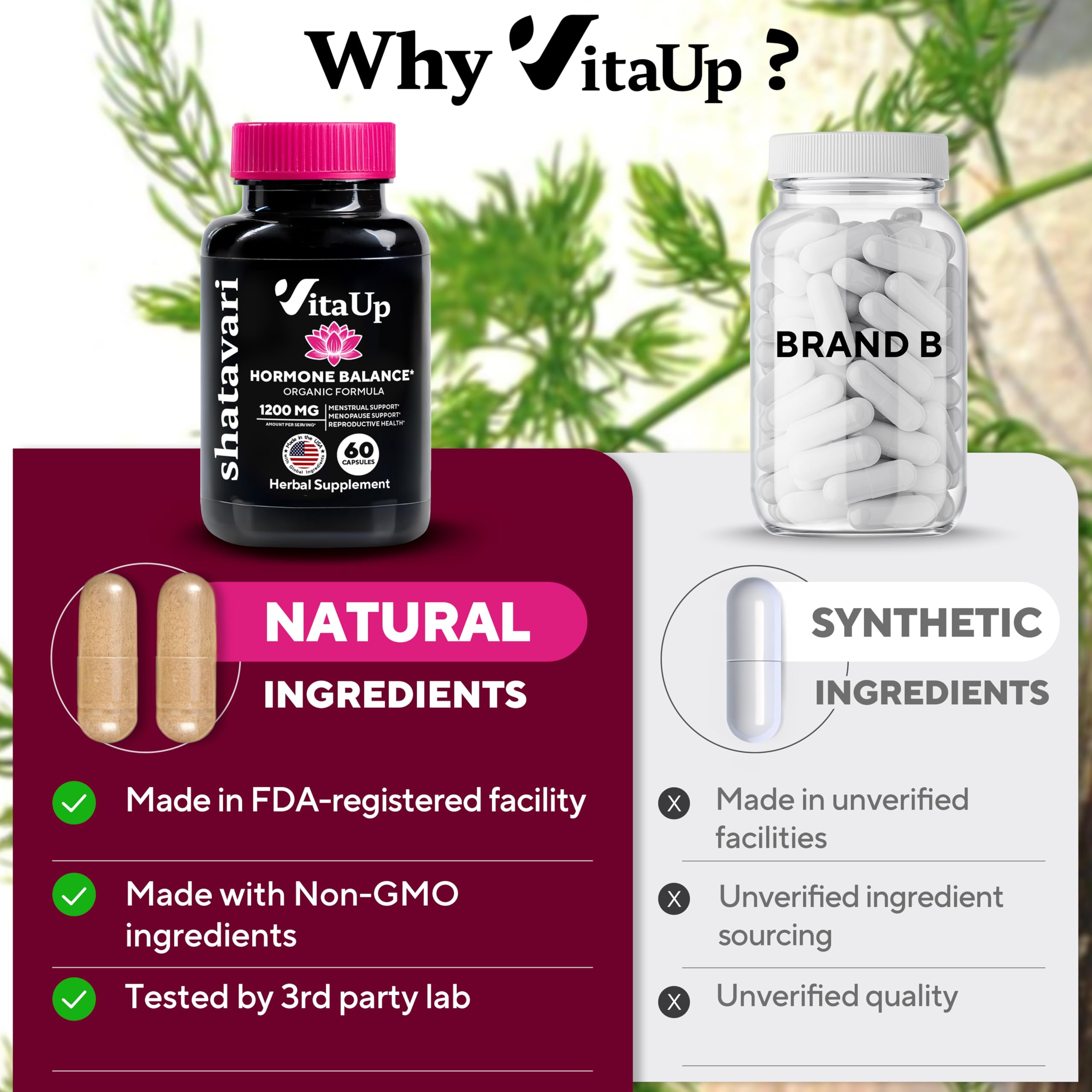 VitaUp Shatavari Capsules for Women 1200mg - USA Made Shatavari Root Supplement for Normal Hormonal Support, Menopause & Menstrual Wellness - 60 Vegan Capsules VitaUp uk supplements