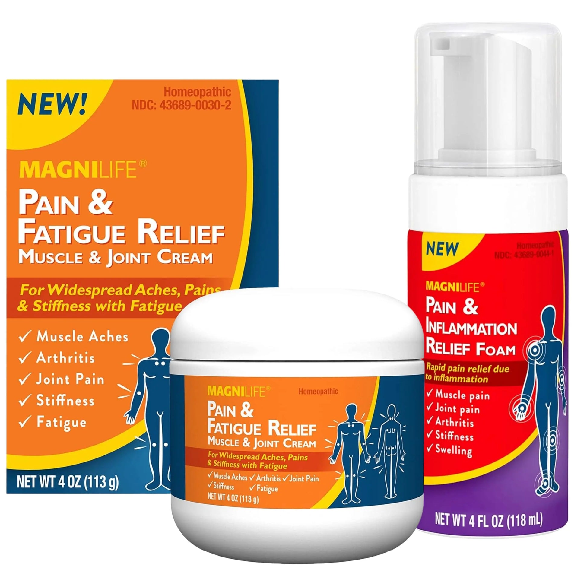 MagniLife Pain & Fatigue Relief Cream 4 oz Pain & Inflammation Relief Foam 4 oz. Natural Joint & Muscle Pain Relief Bundle for Shoulders, Back, Knees, Arthritis, Stiffness & Soreness MagniLife uk supplements