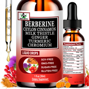 Berberine Drops, High Absorption 6-in-1 Liquid Berberine Supplement with Ceylon Cinnamon Milk Thistle Turmeric, Premium Berberine HCl for Immune Function Metabolic & Digestive Support, 30 Servings Vita letuo uk supplements