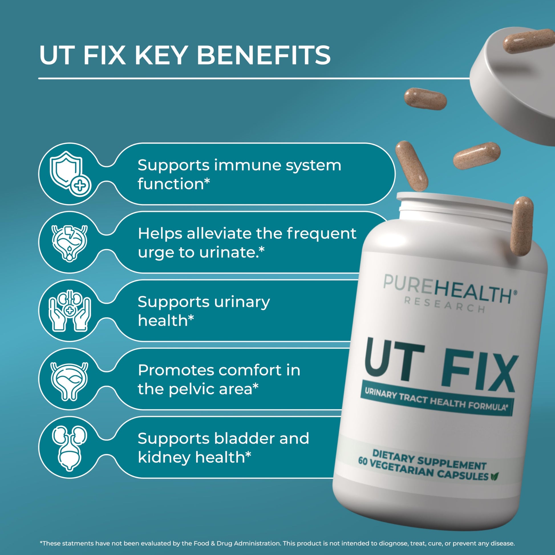 PUREHEALTH RESEARCH UT Fix - Urinary Tract Health Formula - Urinary Tract Support for Women & Men - Cranberry Supplement with D Mannose 1000mg, Vitamin D3 & Bee Propolis - 60 Capsules PUREHEALTH RESEARCH uk supplements