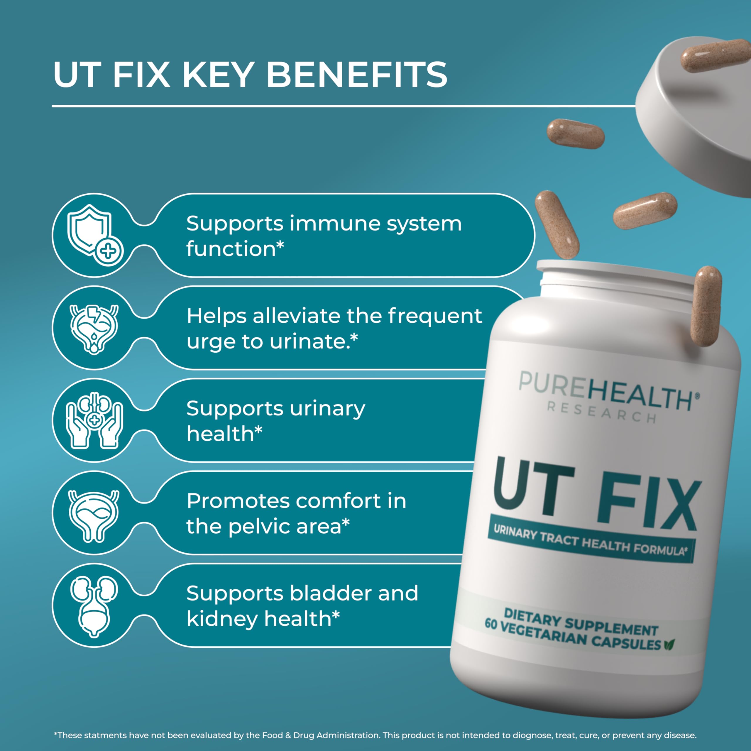 PUREHEALTH RESEARCH UT Fix - Urinary Tract Health Formula - Urinary Tract Support for Women & Men - Cranberry Supplement with D Mannose 1000mg, Vitamin D3 & Bee Propolis - 60 Capsules PUREHEALTH RESEARCH uk supplements