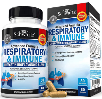 Respiratory & Immune Lung Support Supplement with Quercetin, Vitamin D & Cordyceps, Helps Soothe Respiratory Tissues While Loosening Mucus, Lung Health Vitamins for Women & Men, 60 Capsules BioSchwartz uk supplements