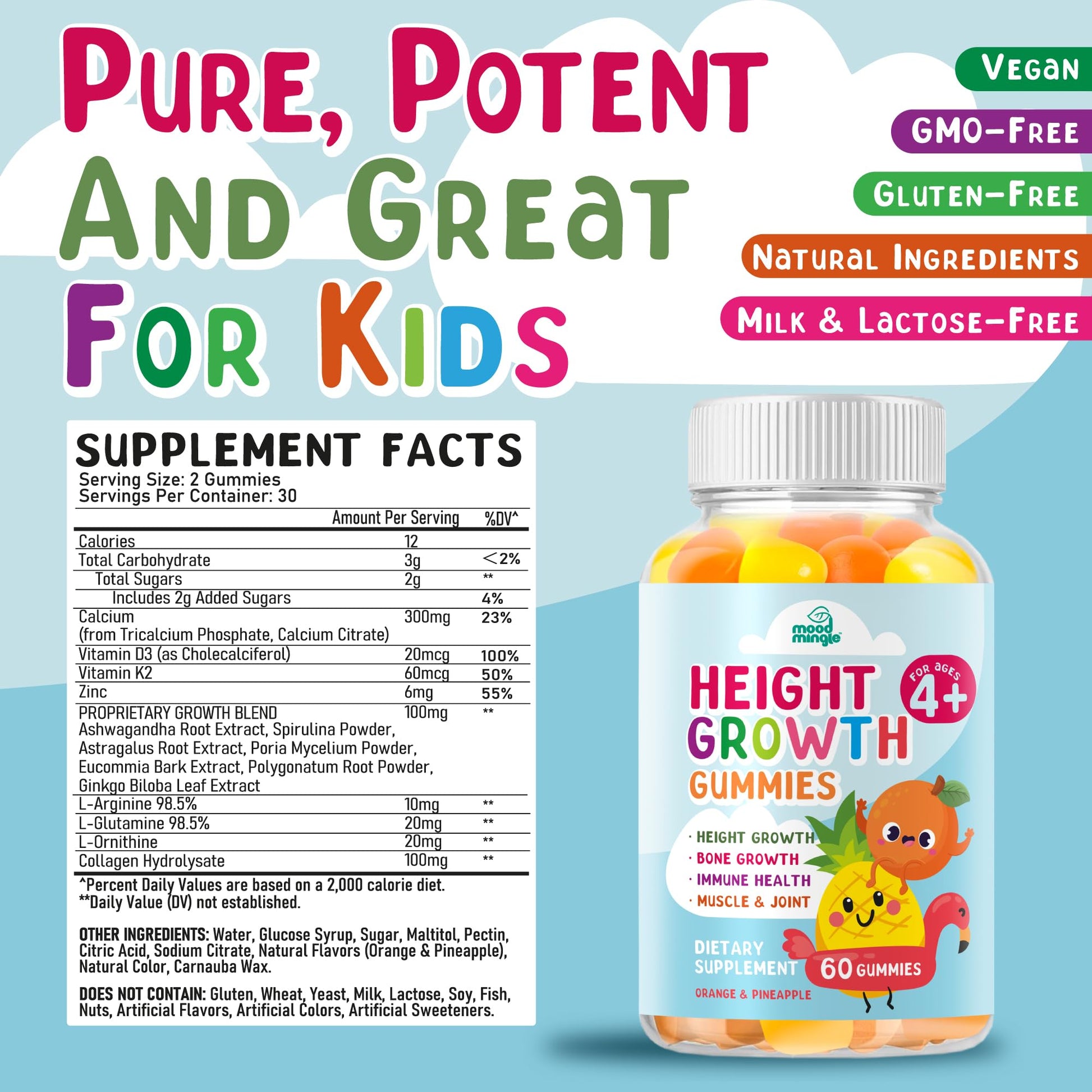 Height Growth Gummies Supplement - Kids Teens Height Increaser Maximizer Grow Taller Vitamins Mood Mingle uk supplements