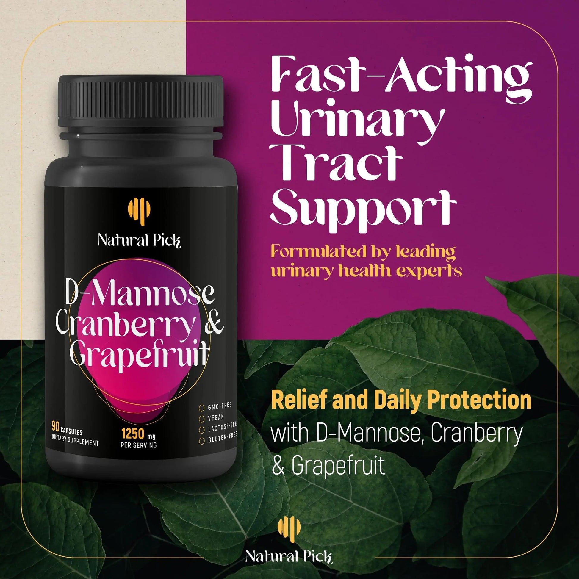 Natural Pick D-Mannose - Cranberry & Grapefruit – Cranberry Pills, UTI Treatment and Fast Relief for Women | Urinary Tract & Bladder Support. 90 Vegan Capsules, D mannose Supplements for Women Natural Pick uk supplements