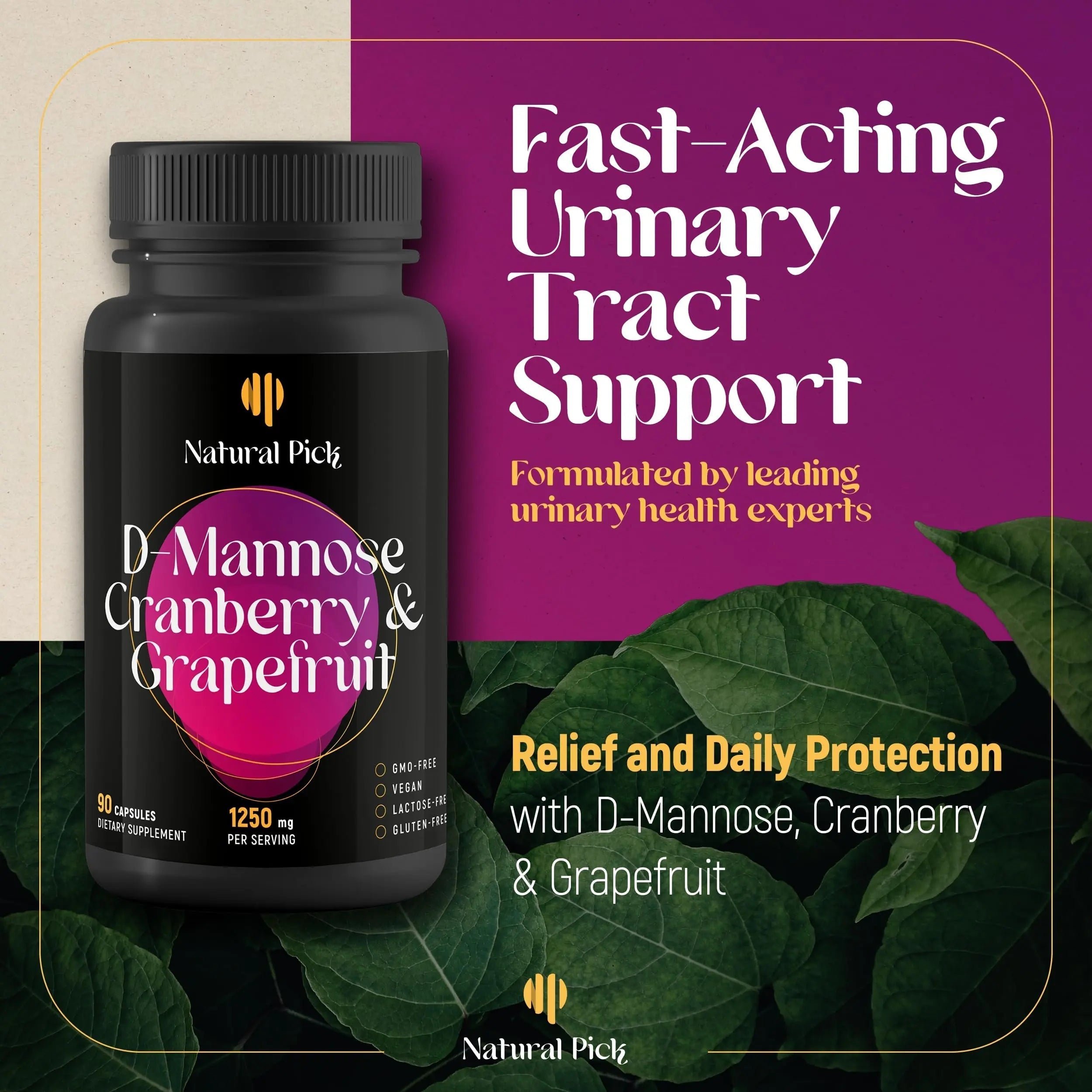 Natural Pick D-Mannose - Cranberry & Grapefruit – Cranberry Pills, UTI Treatment and Fast Relief for Women | Urinary Tract & Bladder Support. 90 Vegan Capsules, D mannose Supplements for Women Natural Pick uk supplements