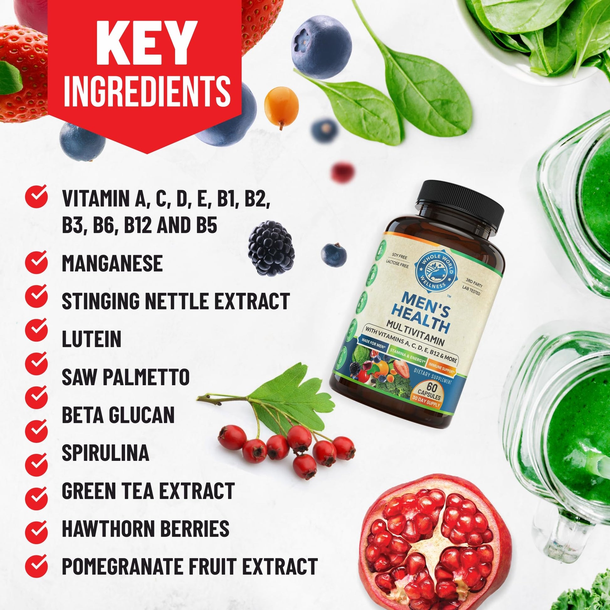 Whole World Wellness Mens Daily Multivitamin Multimineral Supplement for Energy, Focus, Stamina & Performance. Made for Men with 30+ Nutrients, Fruit & Energy Blend. Mens Vitamins, Made in The USA. WHOLE WORLD WELLNESS uk supplements
