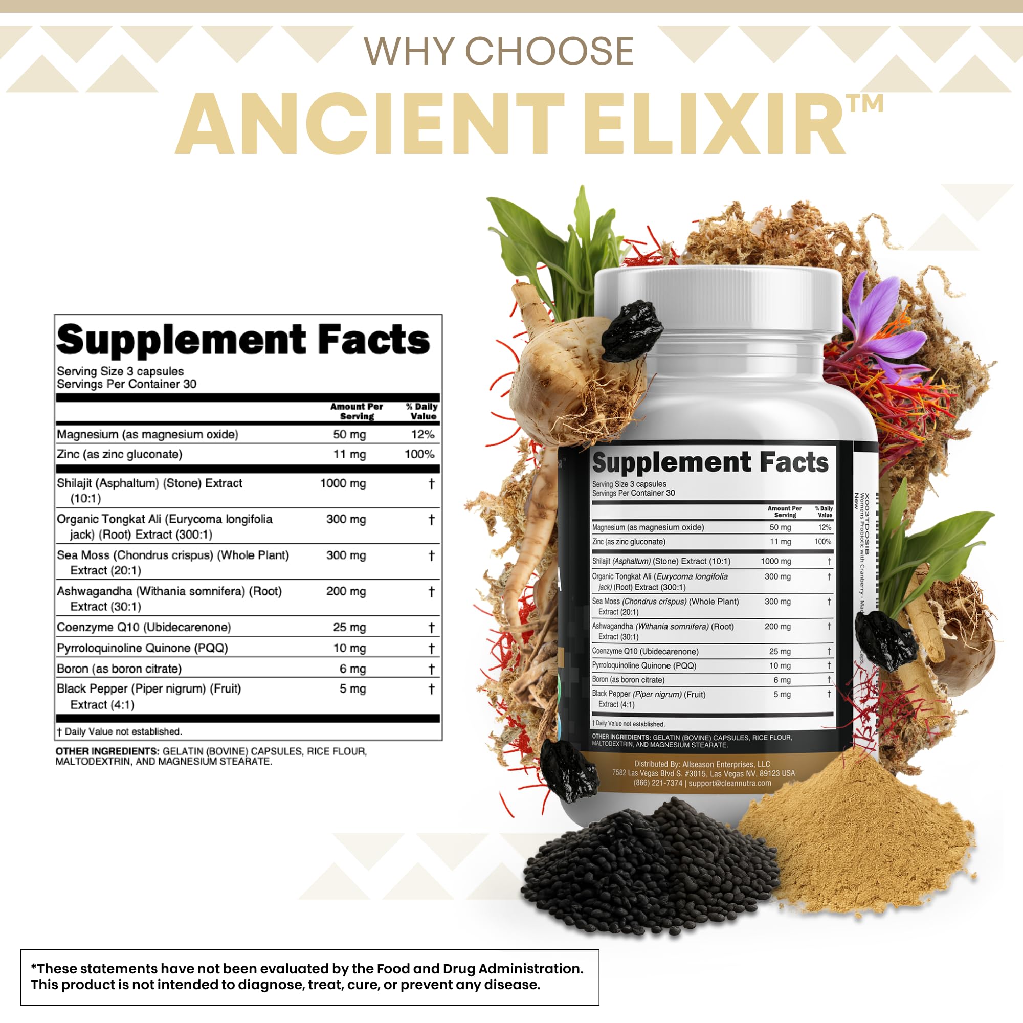 Clean Nutraceuticals Shilajit Supplement for Men with Sea Moss, Tongkat Ali, Ashwagandha, Boron, Zinc, CoQ10, PQQ - Fulvic Acid Capsules - Energy Support - 90 Count - Resin, Gummy & Powder Alternative Clean Nutraceuticals uk supplements