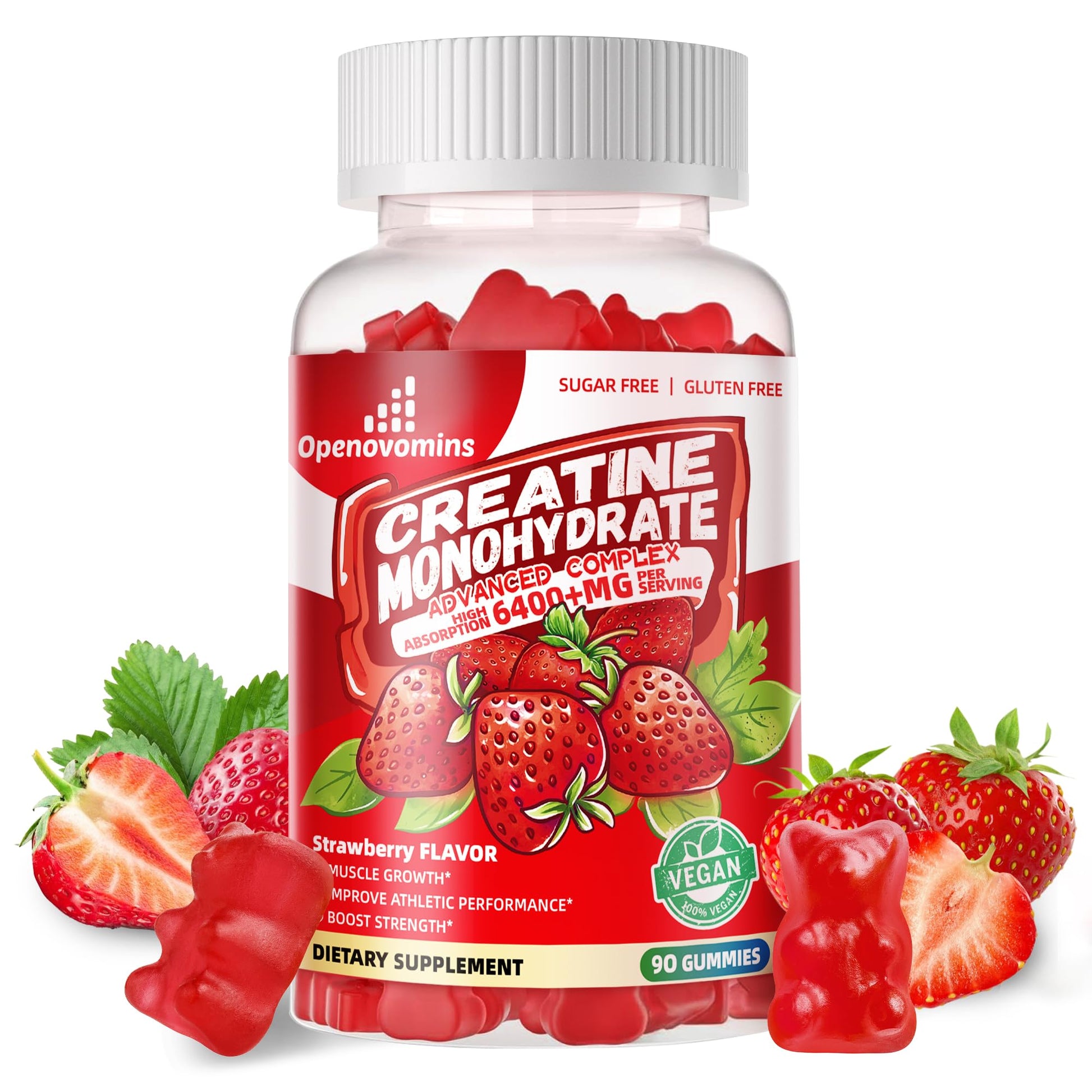 Creatine Monohydrate Gummies Complex for Men & Women -Advanced Formula W/L-Taurine + Vitamin B12, Sugar Free Chewable Supplement,90 Strawberry Gummies Openovomins uk supplements