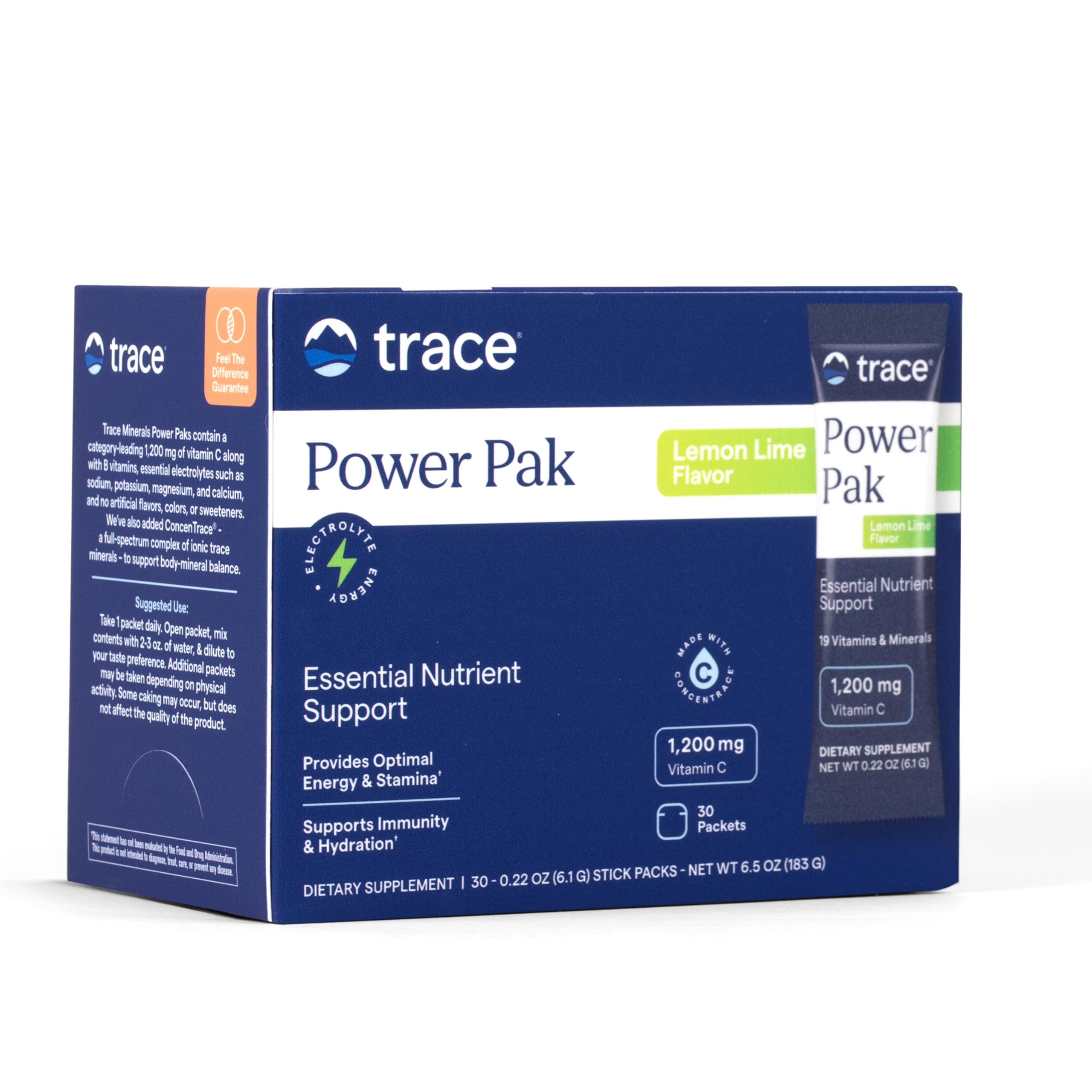 Trace Minerals Power Pak Multivitamin and Multimineral Packets - Electrolyte Support - 1200 mg Vitamin C plus 70+ Trace Minerals - Lemon Lime Flavor - 30 Packets Trace Minerals uk supplements