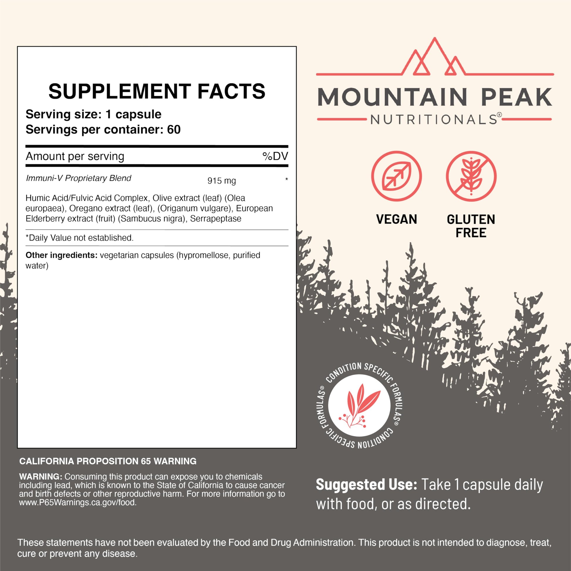Mountain Peak Nutritionals Immuni-V - Immune System & Whole Body Support Supplement - Natural Antioxidant Booster with Humic Acid, Olive Extract, & Elderberry (60 Vegetarian Capsules) Mountain Peak Nutritionals uk supplements