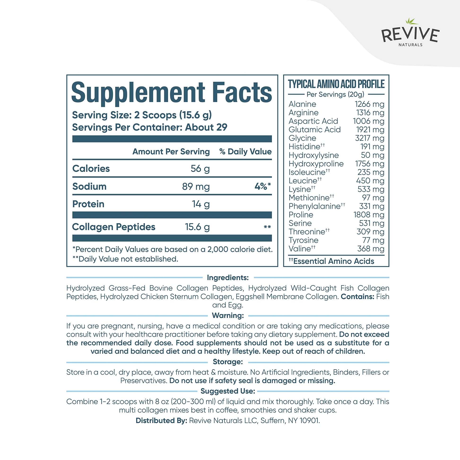 Revive Naturals Multi Collagen Hydrolyzed Protein Powder (16oz) - Types I, II, III, V & X Revive Naturals uk supplements