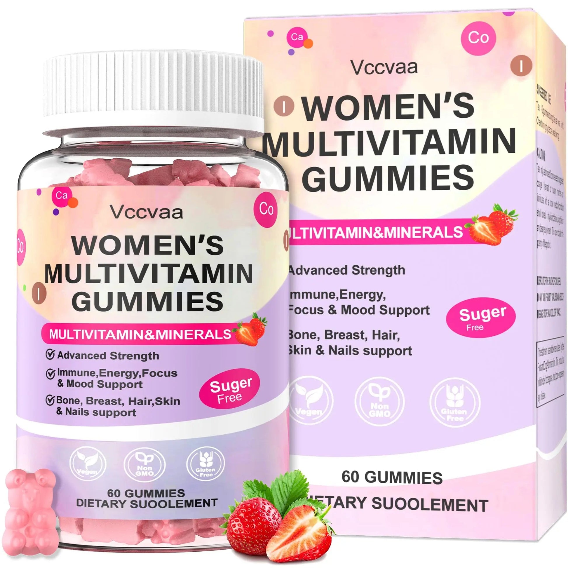 Vccvaa Sugar Free Multivitamin Gummies for Women 14+ with Iron, Inositol, Folate, Vitamins A C D3 E B12 K2, Herbal & Mineral Blend Vccvaa uk supplements