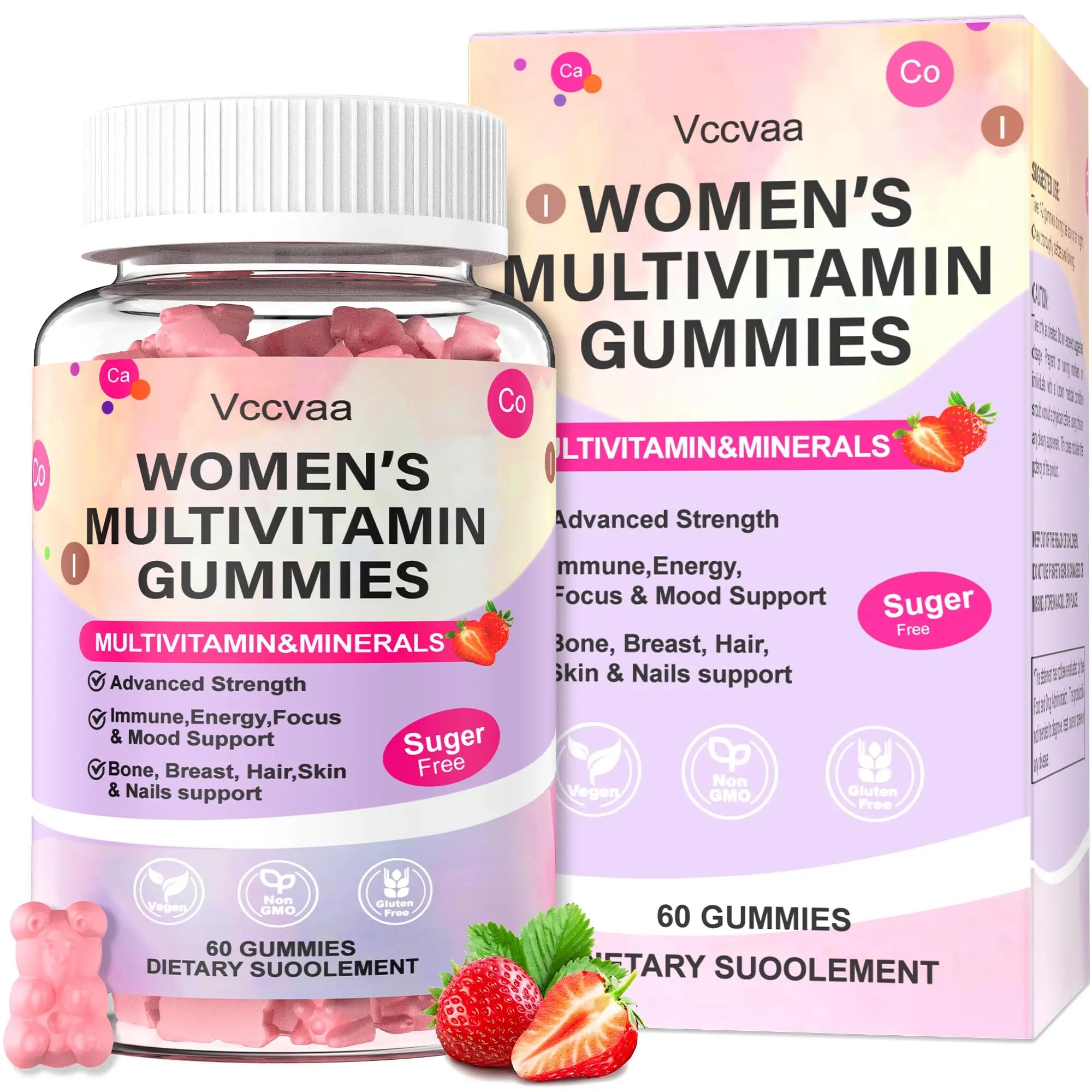 Vccvaa Sugar Free Multivitamin Gummies for Women 14+ with Iron, Inositol, Folate, Vitamins A C D3 E B12 K2, Herbal & Mineral Blend Vccvaa uk supplements