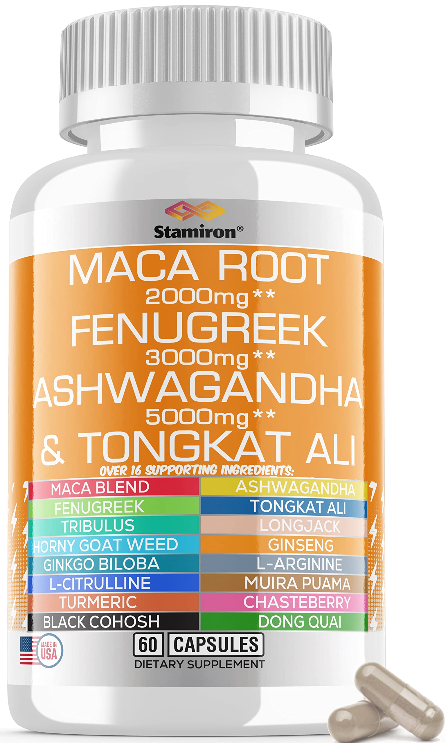Stamiron Maca Root 2000mg Fenugreek 3000mg Ashwagandha 5000mg Supplement Stamiron uk supplements