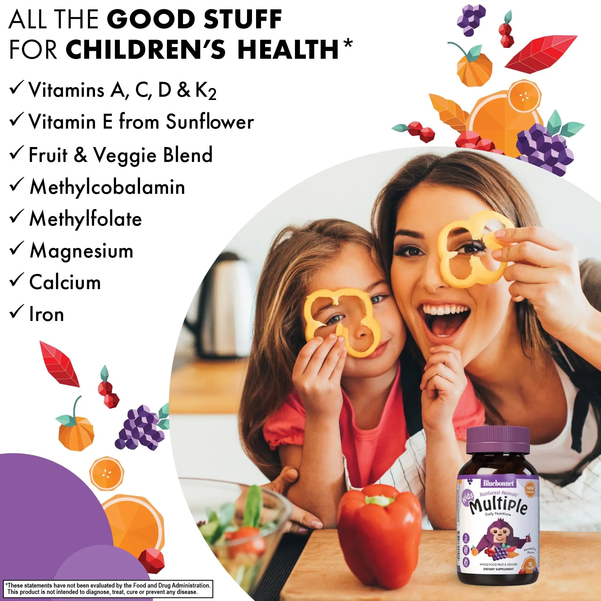Bluebonnet Nutrition Rainforest Animalz Whole Food Based Multiple Chewable Tablets, Kids Multivitamin & Mineral, Vitamin C, D3, Iron BlueBonnet uk supplements