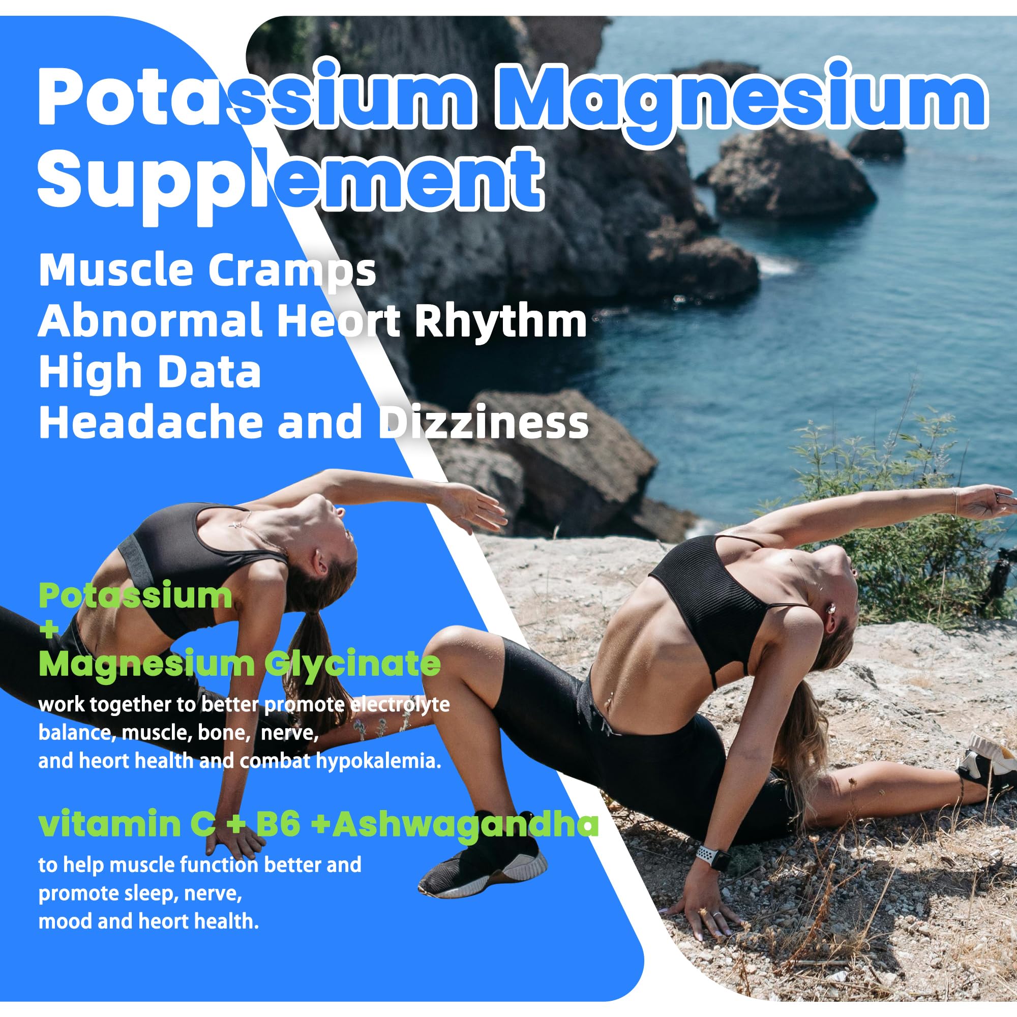 Potassium Magnesium Gummies,Potassium Supplement w/Ashwagandha,High Absorption Magnesium Glycinate,B6,D3,Potassium Citrate for Leg Cramps,Muscle,Electroyte for Adults Kids,Sugar-Free, 60 Gummies NUTRAGOGO uk supplements