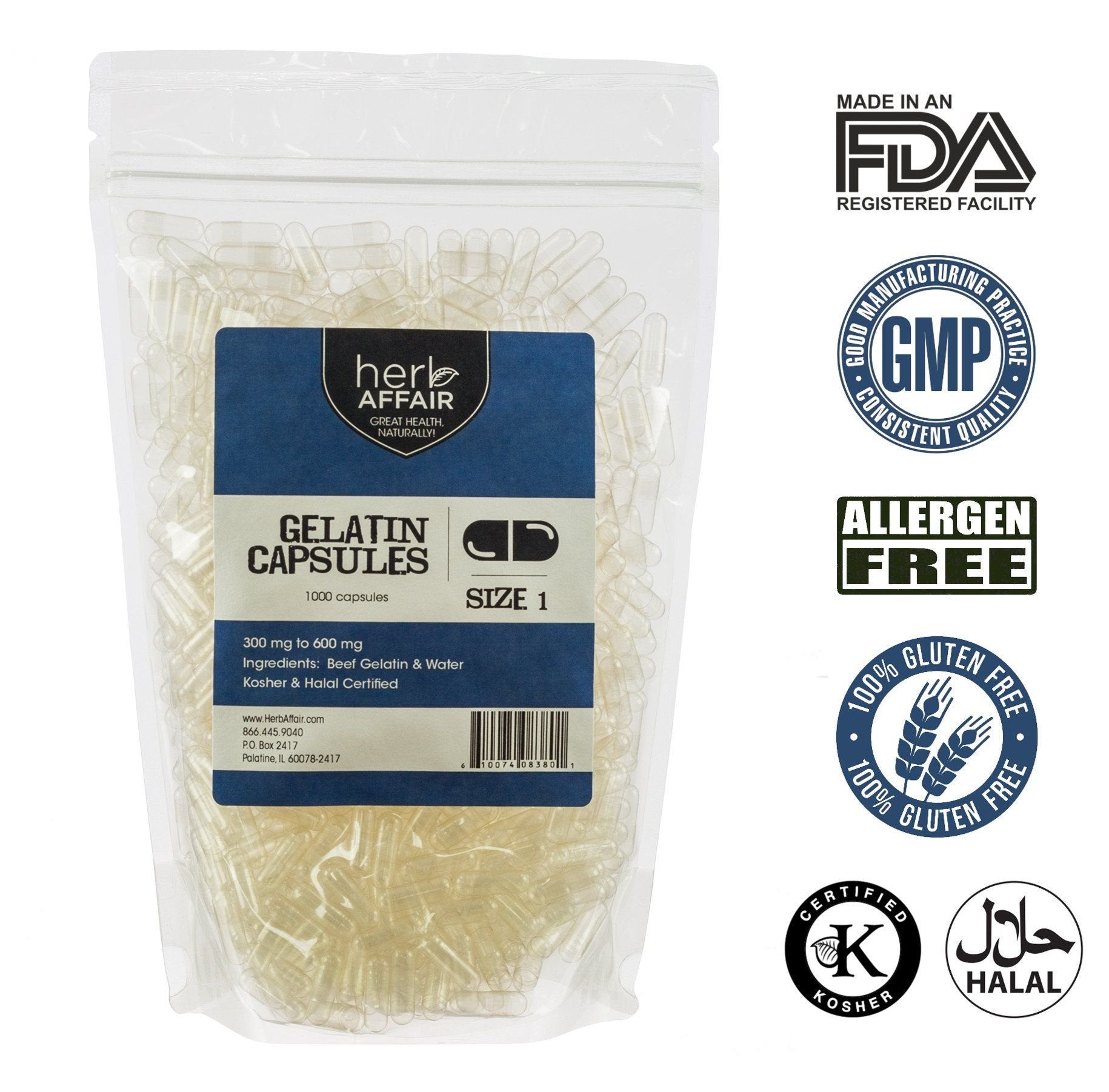Herb Affair Clear Empty Gelatin Capsules Size 1-1000 Count – Holds 300-600mg - Great for Dogs and Kids Medication - Works with Most Capsule Fillers Herb Affair uk supplements