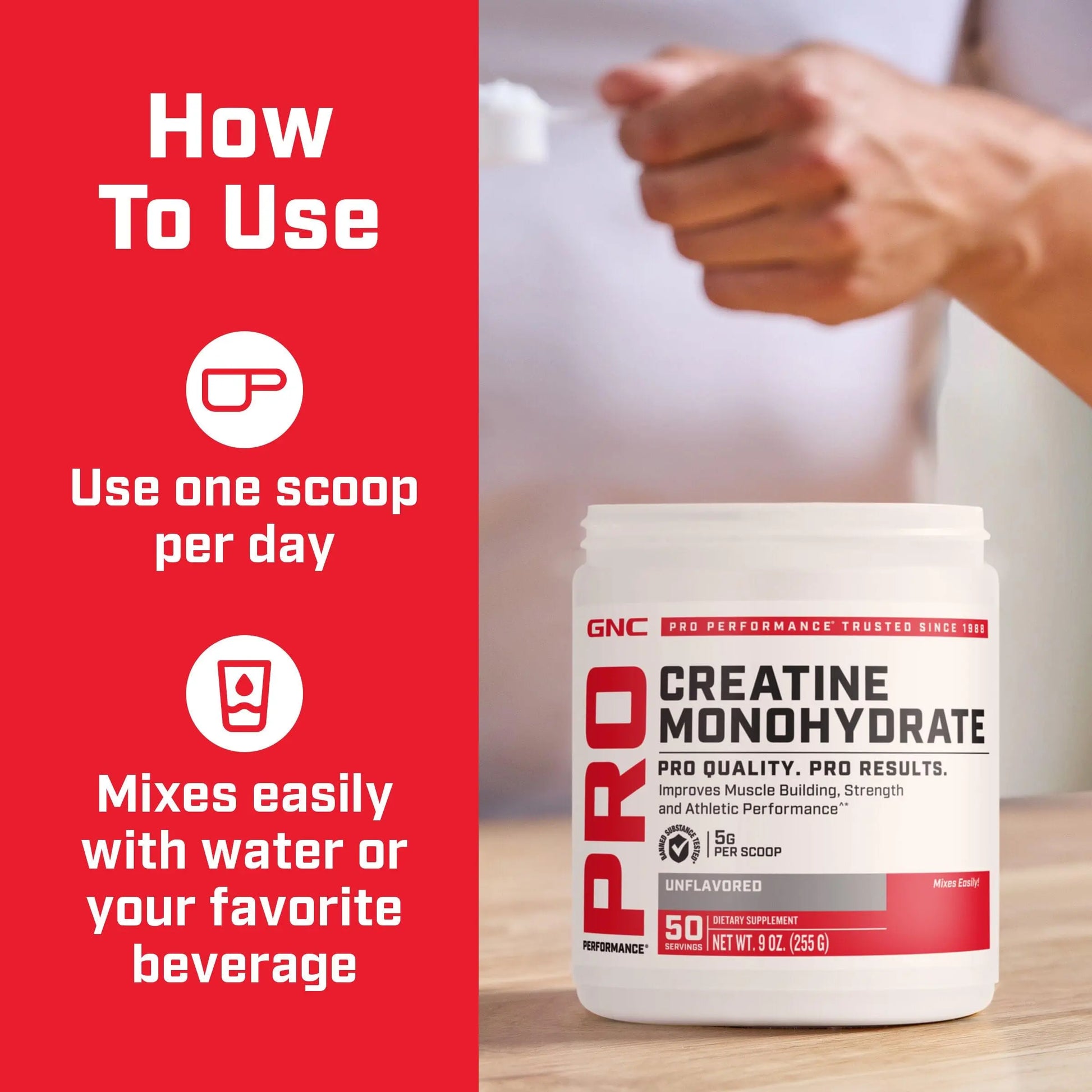 GNC Pro Performance Creatine Monohydrate Powder for Women & Men, 5g Creatine Per Serving, Muscle Building, Energy Production, Endurance, Performance, 50 Servings GNC uk supplements